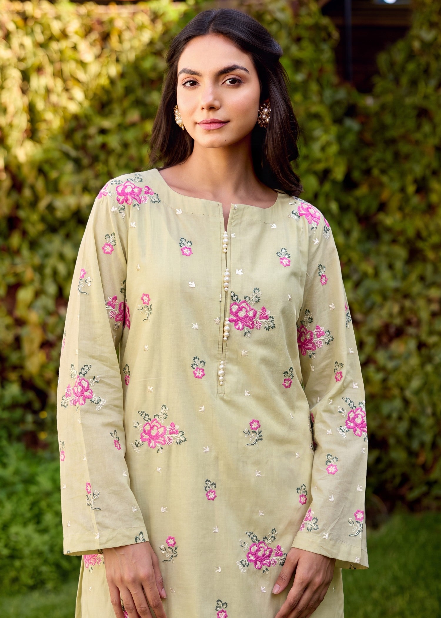 lawn Kurta Set in Khaki brown