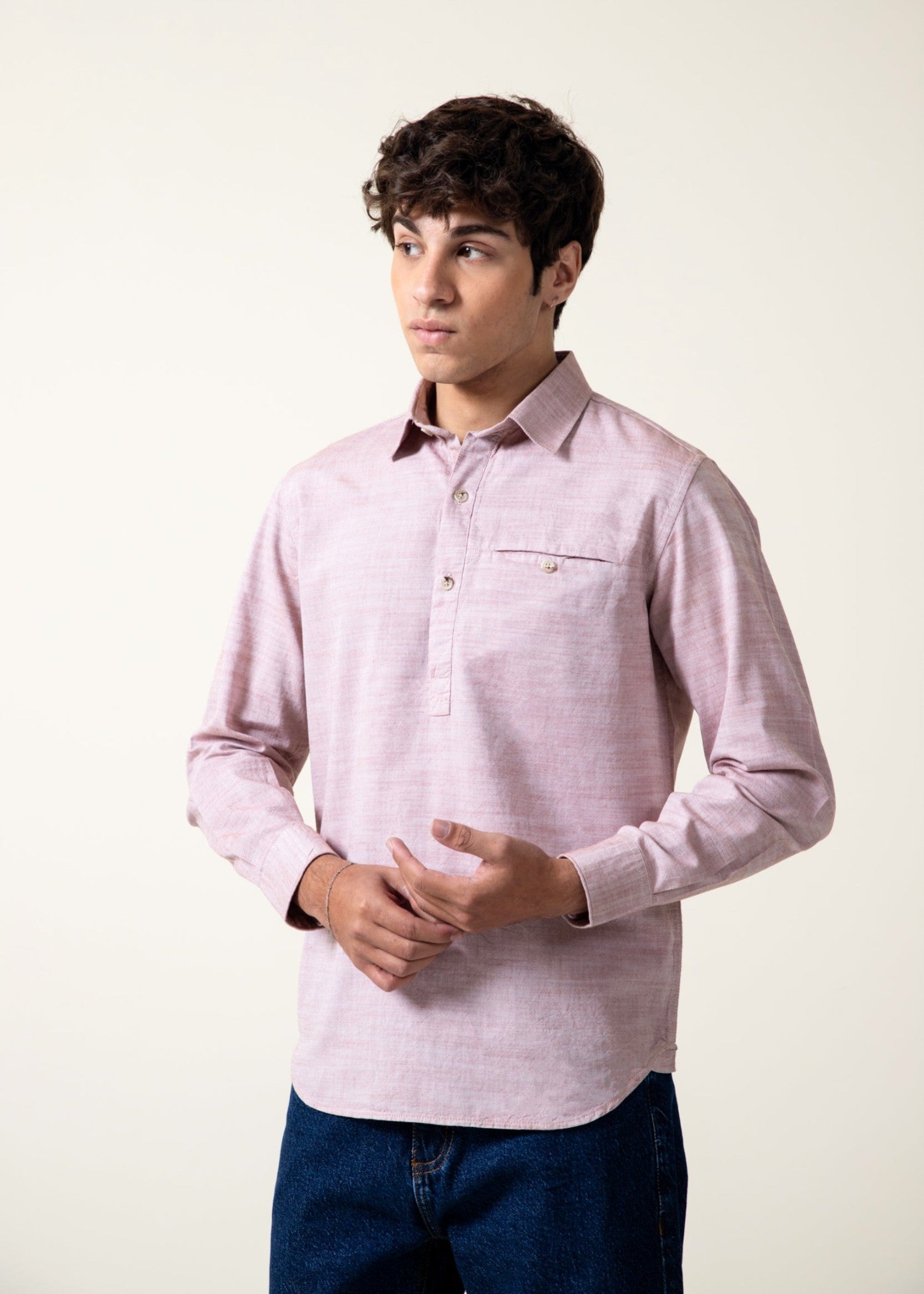 chambray Casual Shirt in Light pink