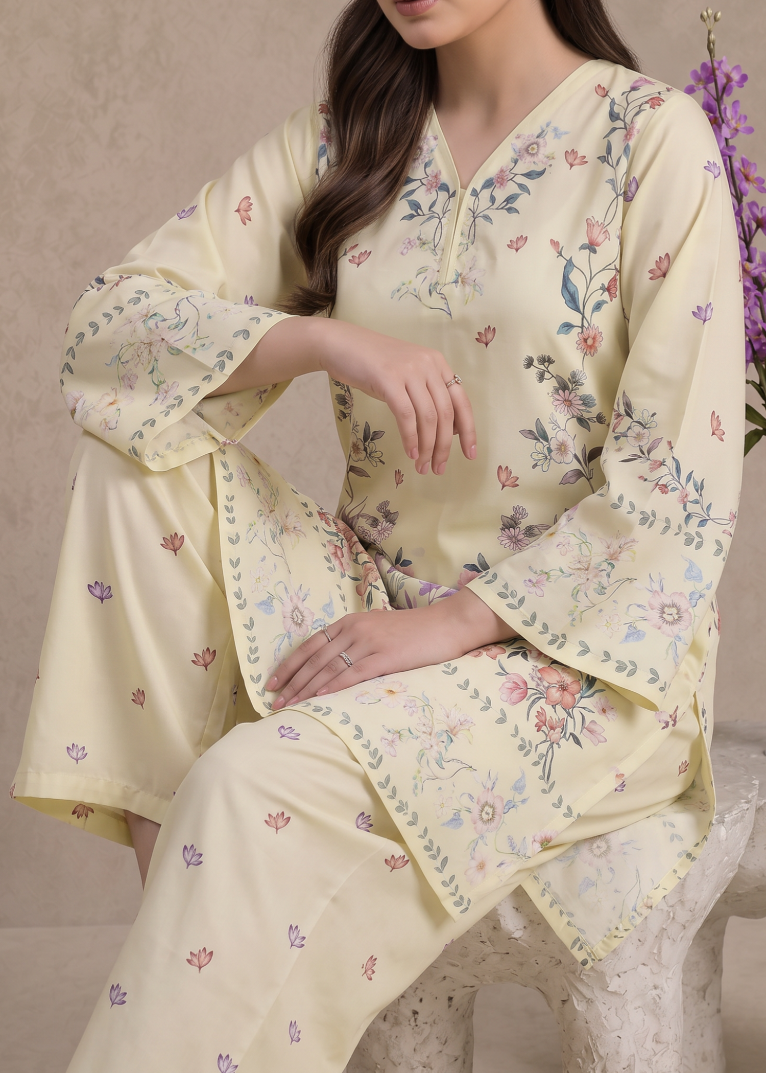 polyester crepe Co Ord Sets in Light yellow