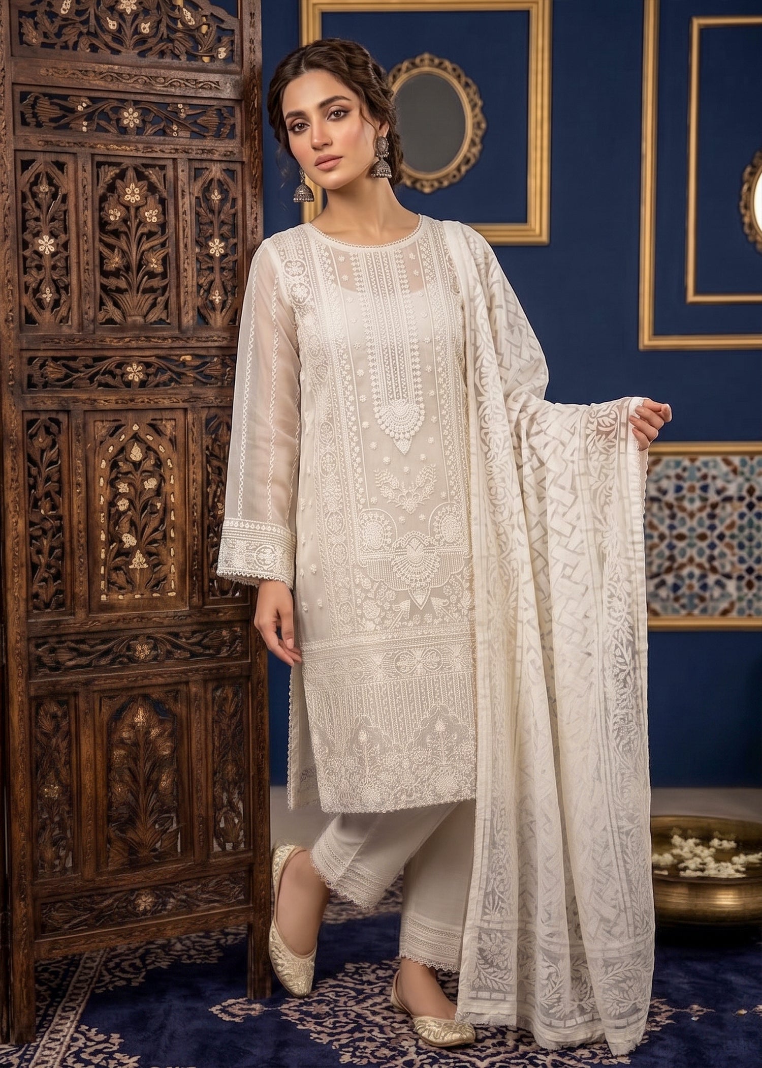 organza Kurta Set in White