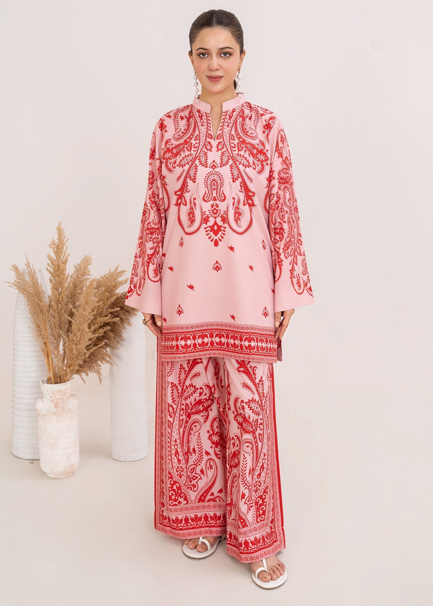 poly lawn Co Ord Sets in Blush pink, red