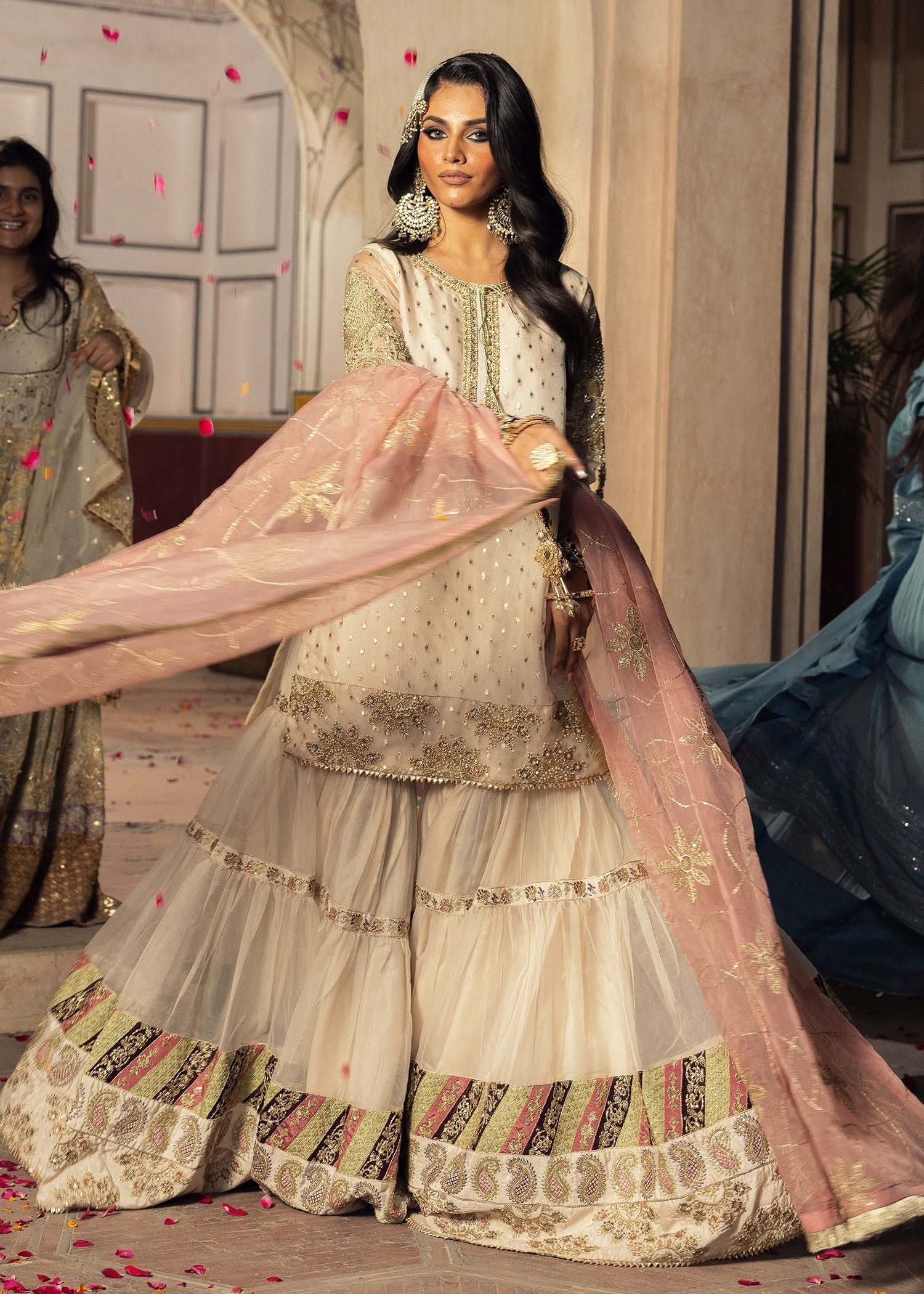organza Gharara in Ivory
