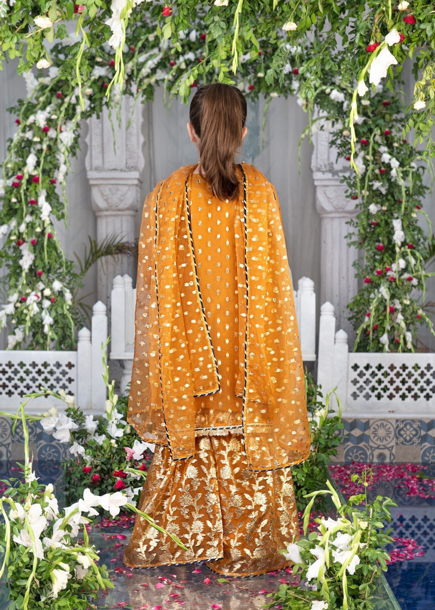 organza Gharara in Copper orange