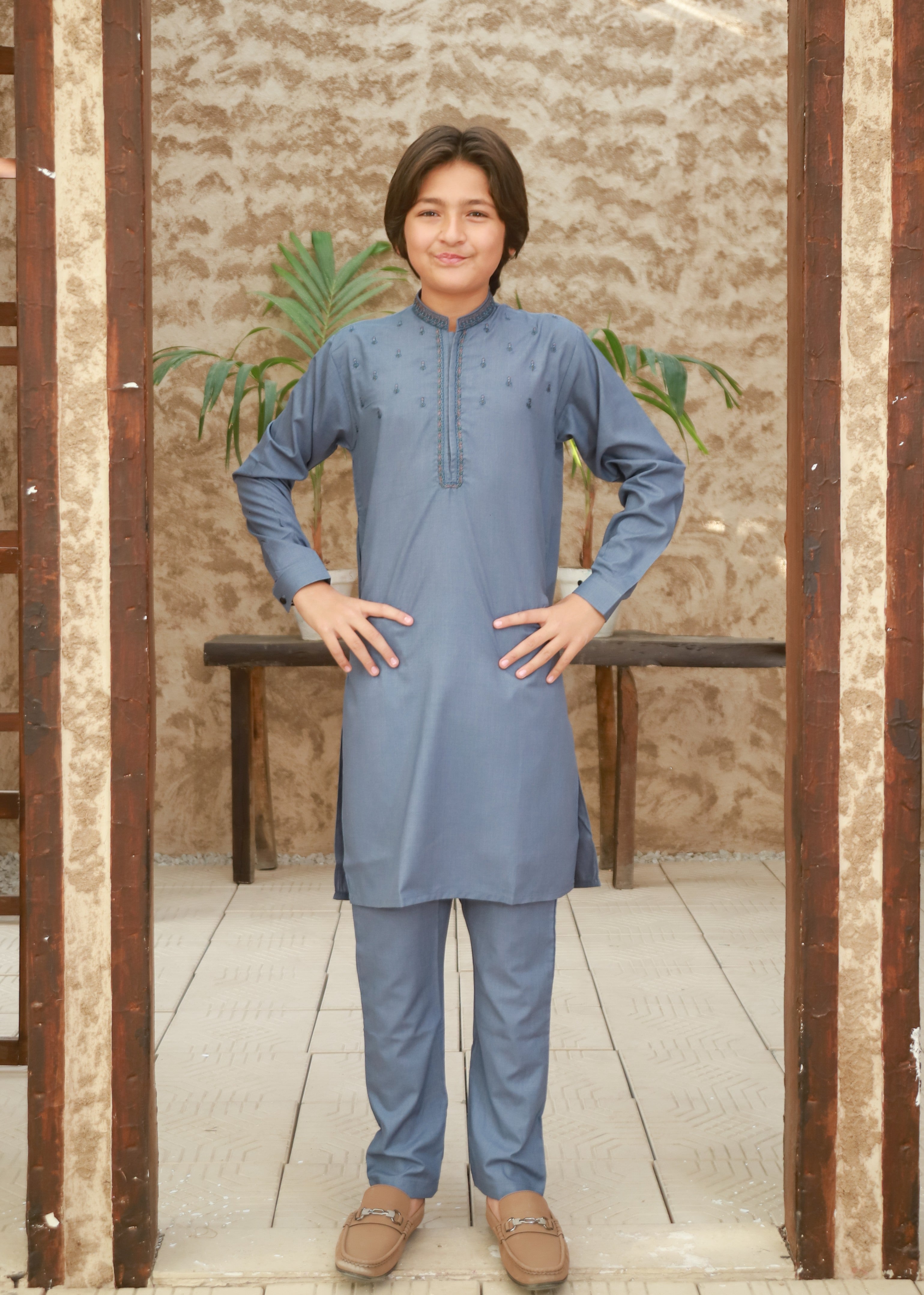 wash & wear Kurta Set in Cornflower blue