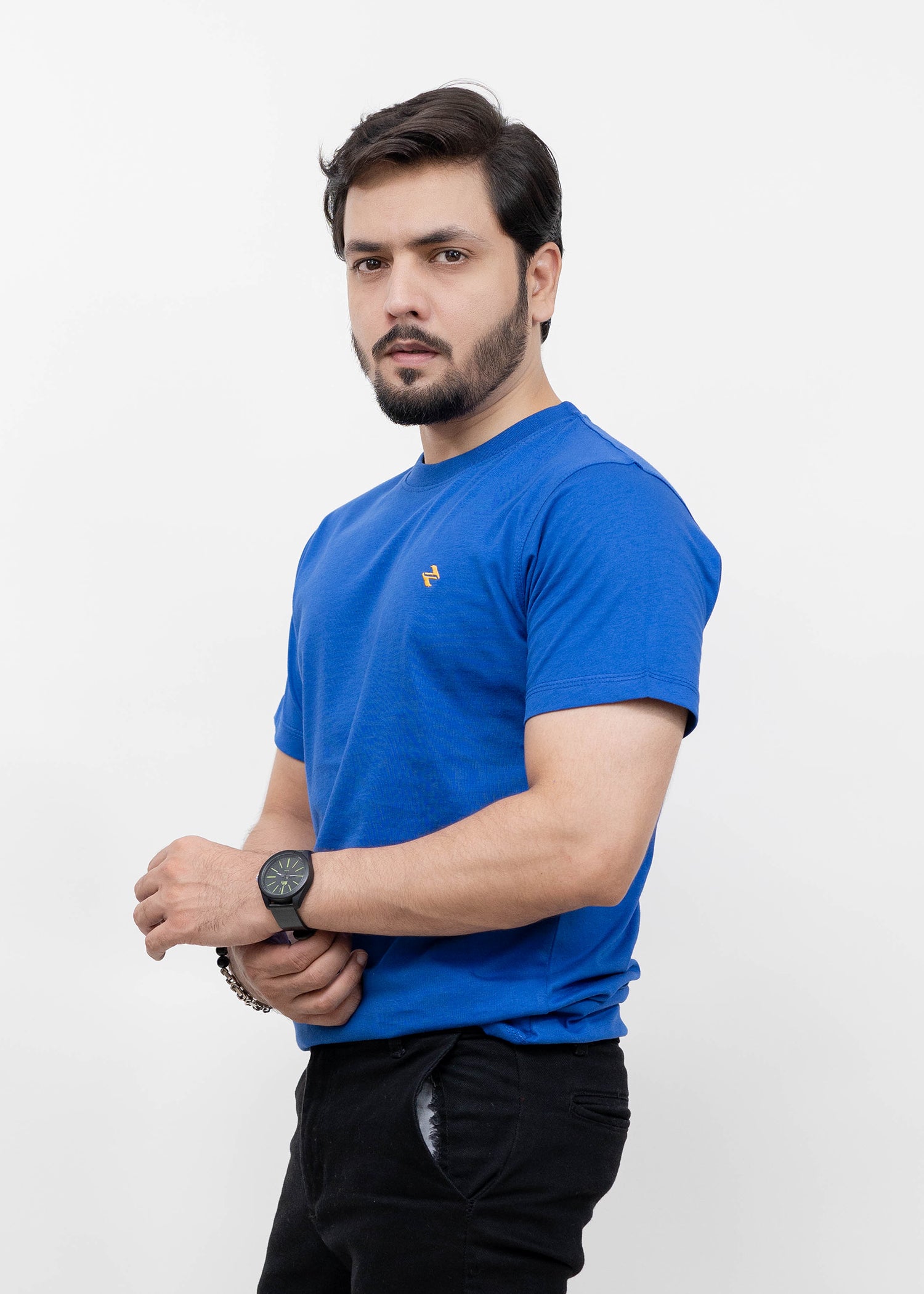 cotton jersey T Shirt in Royal blue