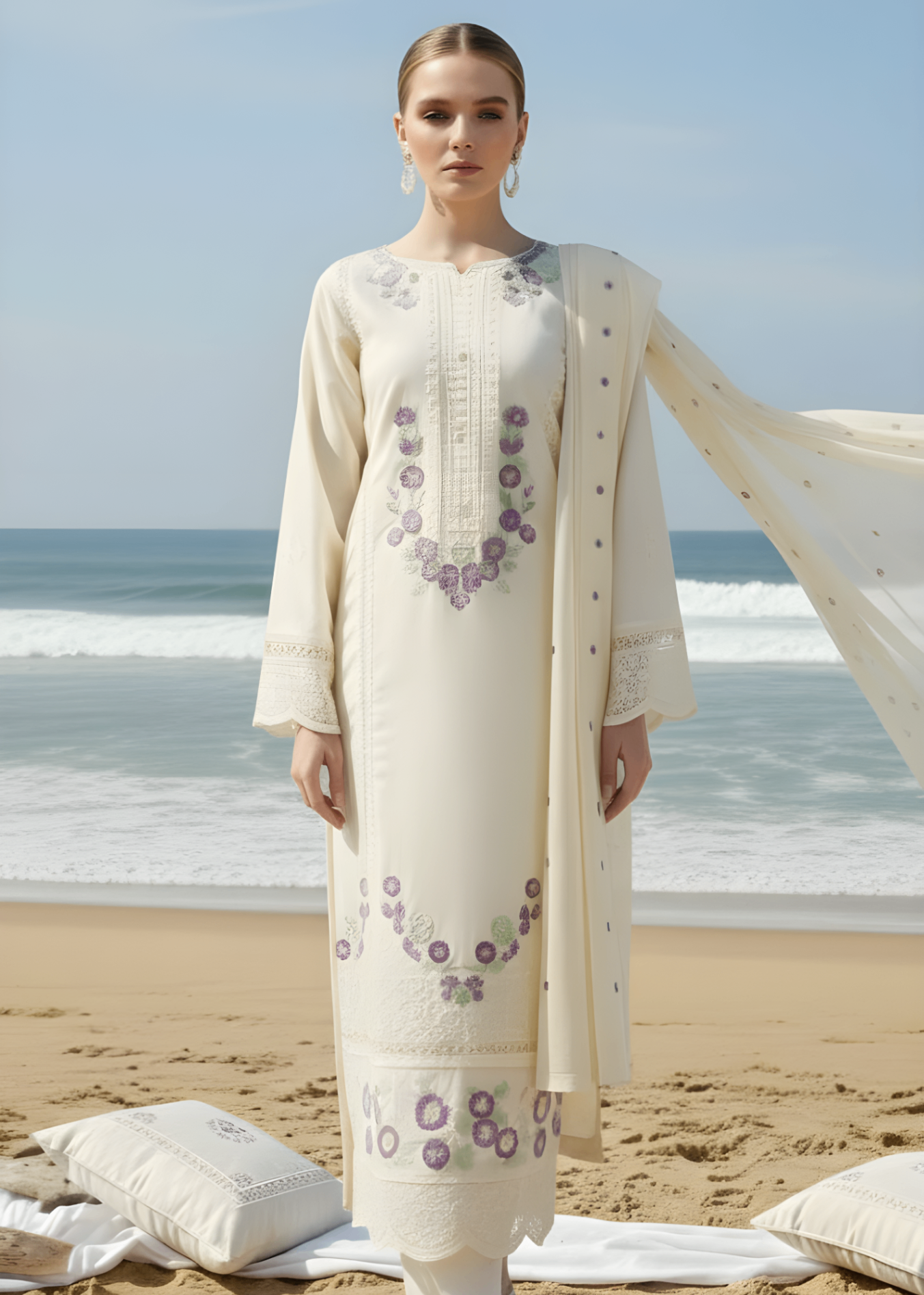 cotton net Kurta Set in Light yellow