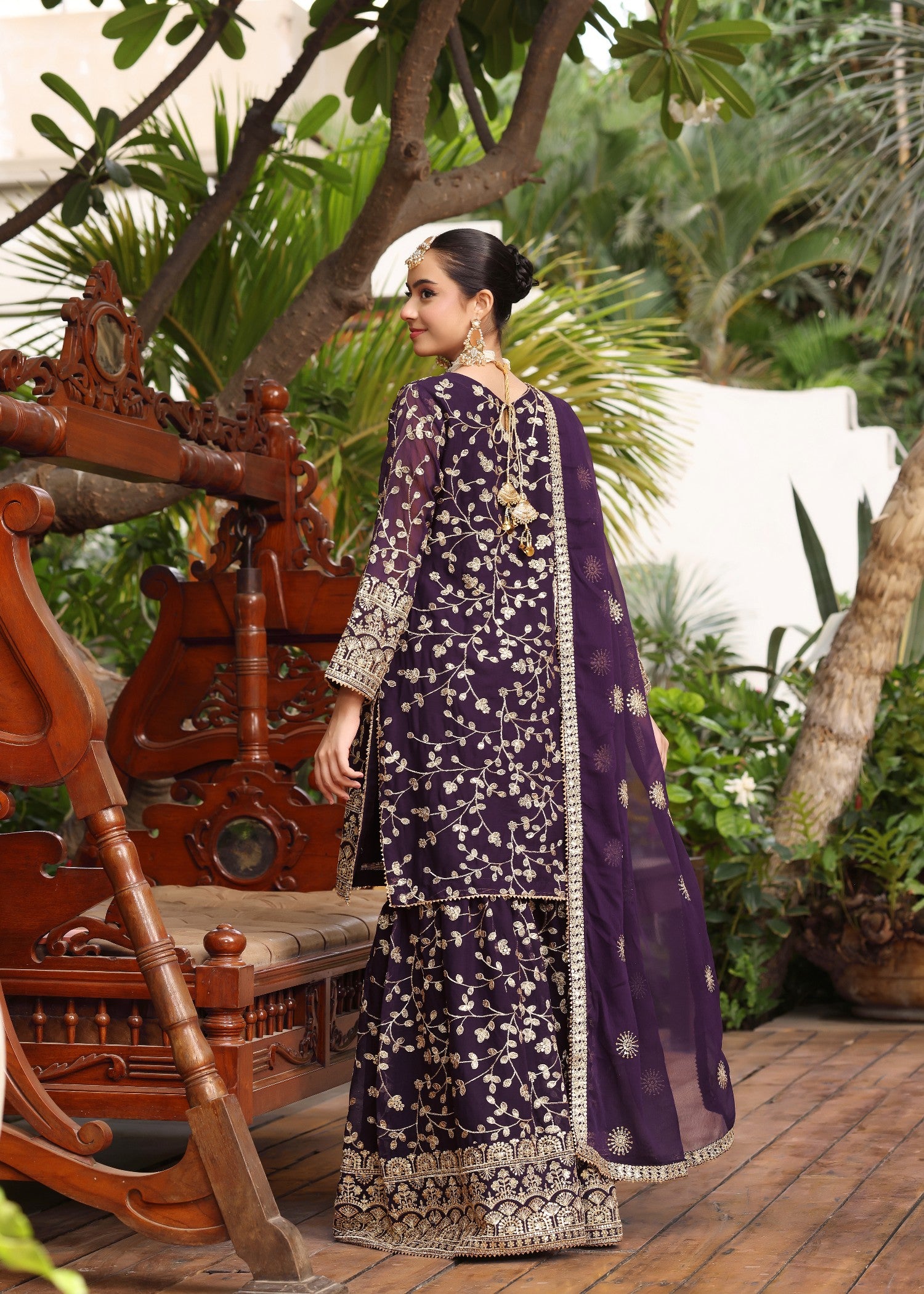 chiffon Gharara in Purple