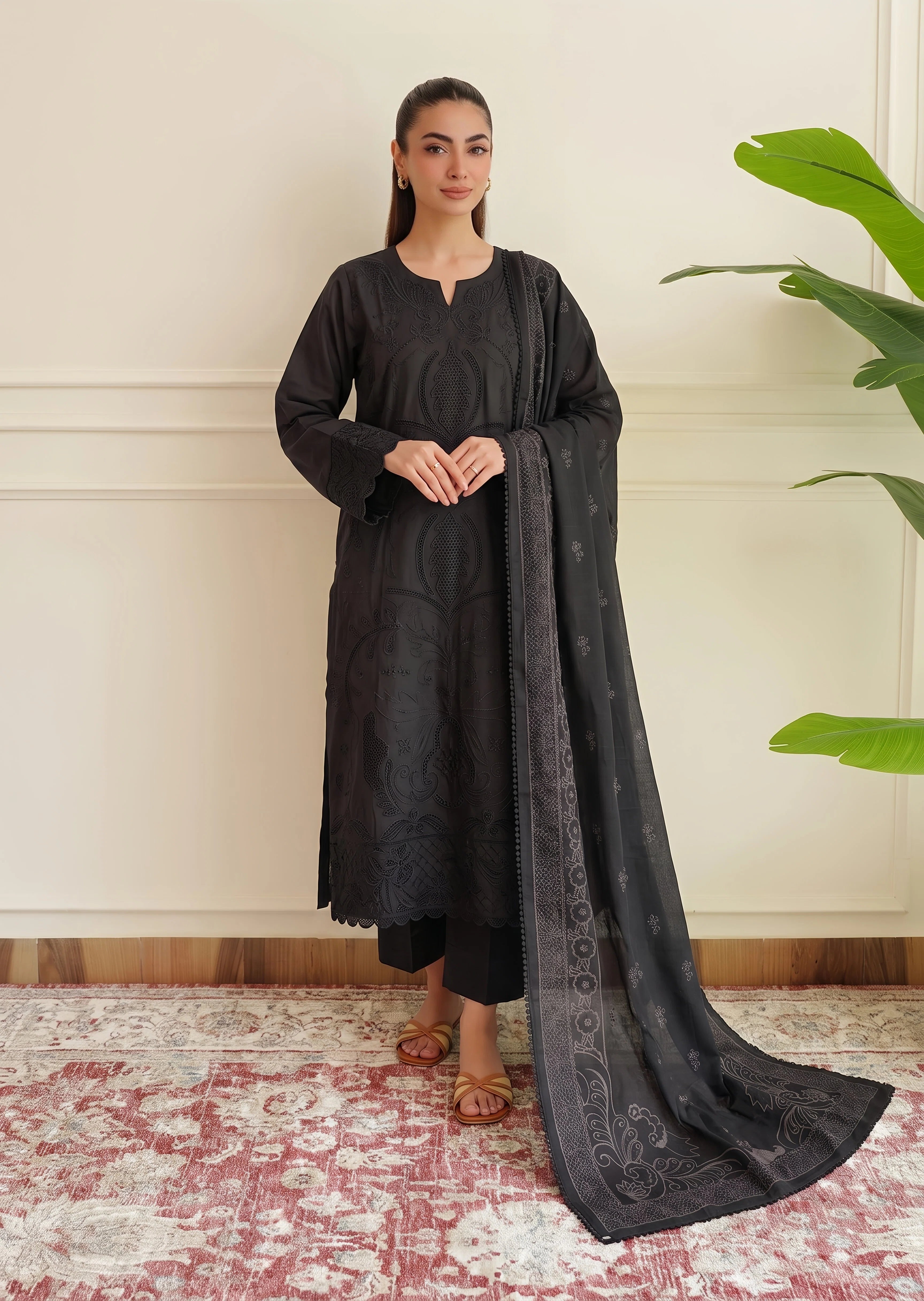 cotton linen Kurta Set in Black