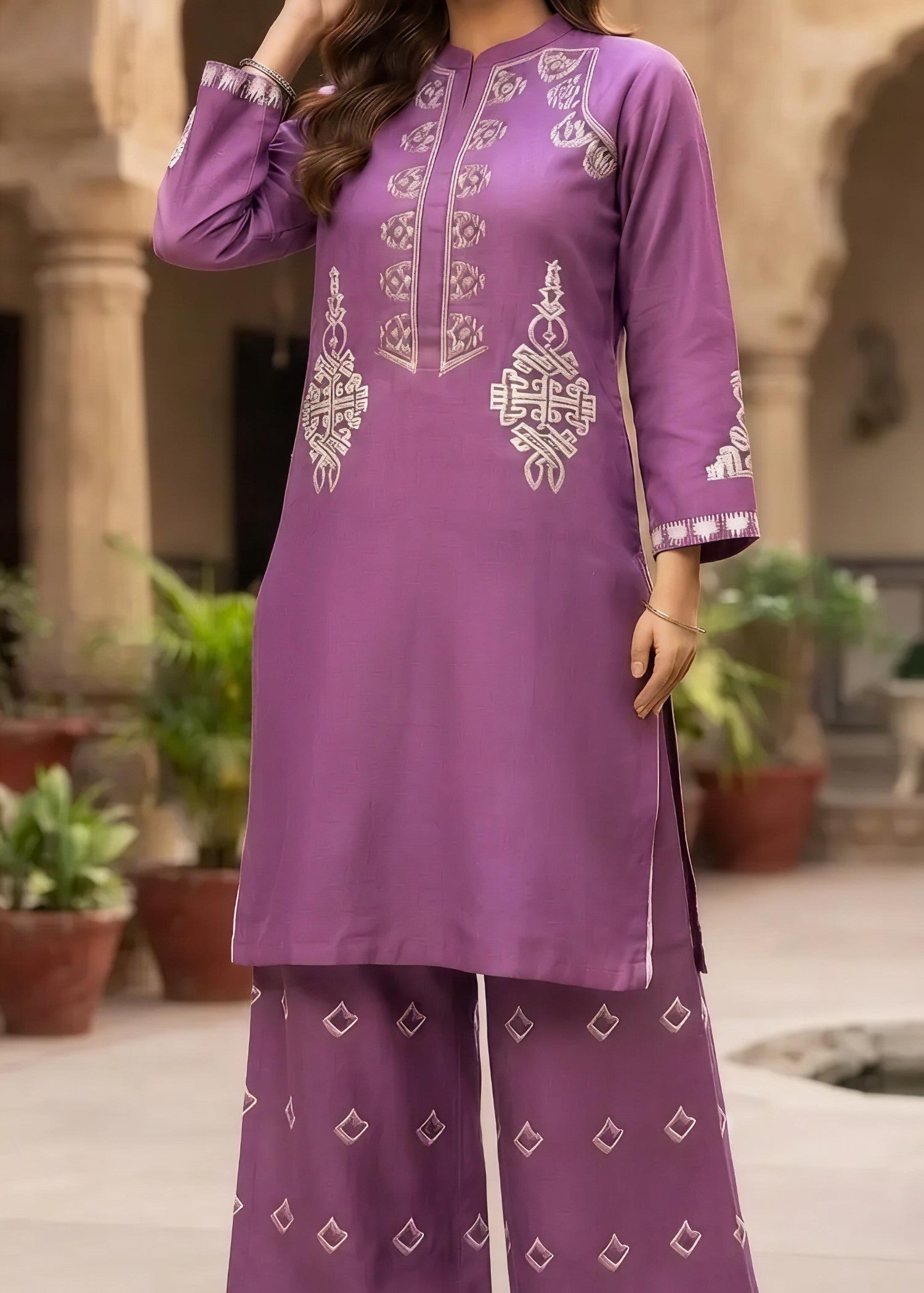 cotton Kurta Set in Violet