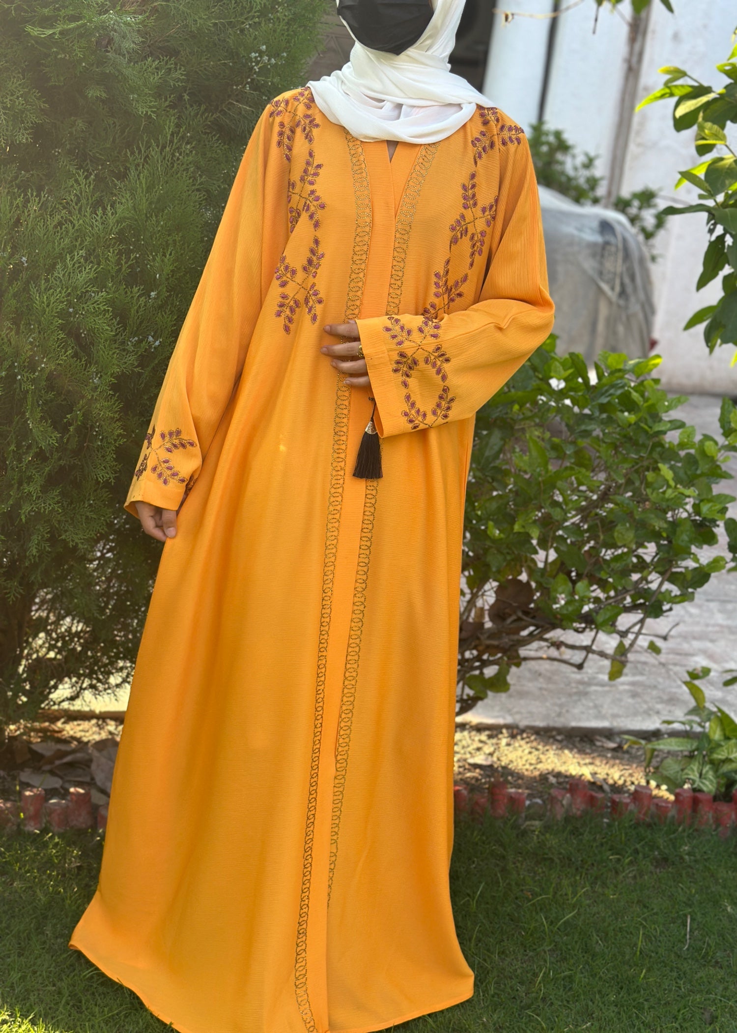 thai silk Abaya in Orange