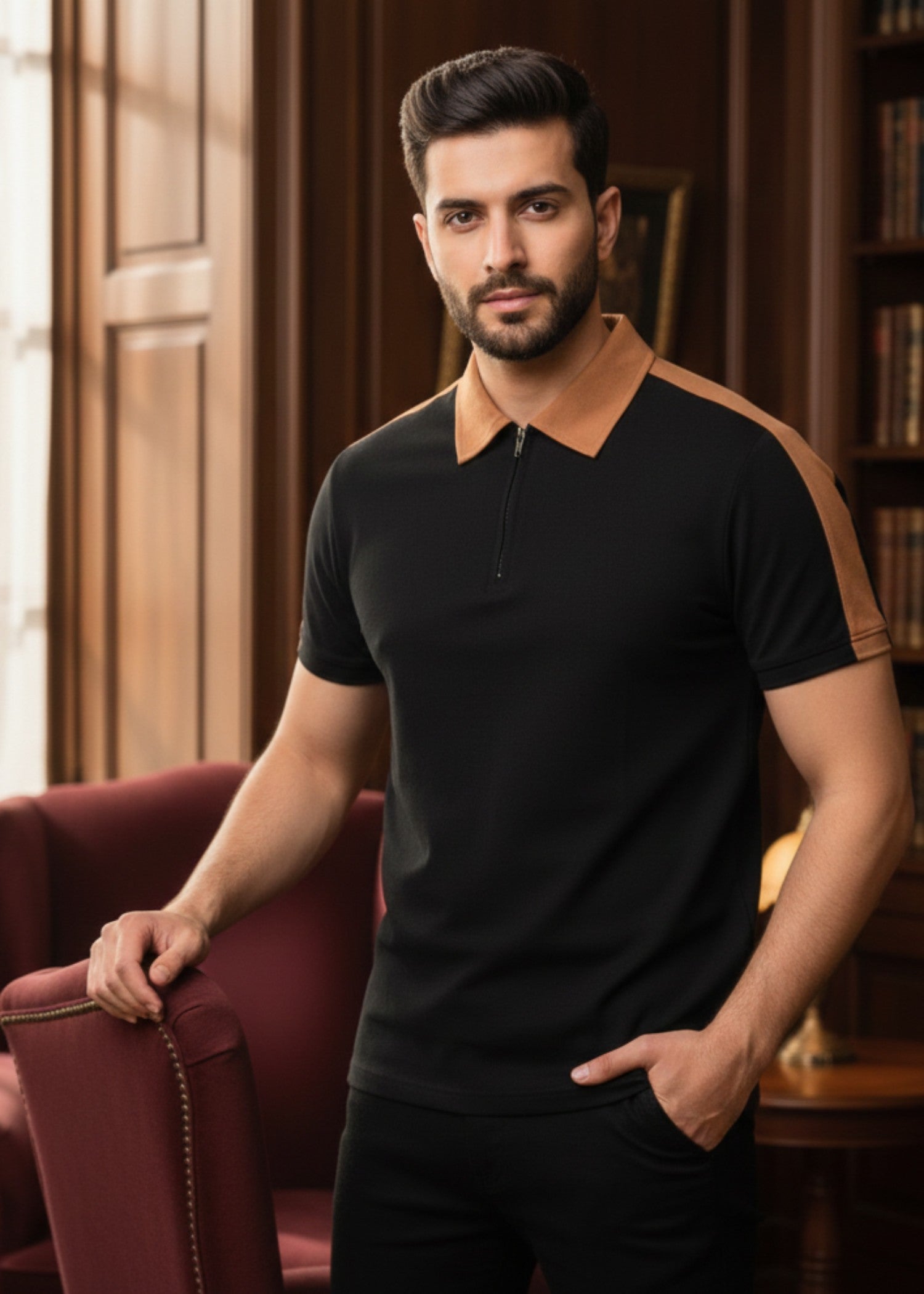 cotton pique Polo Shirt in Black by Global Wear