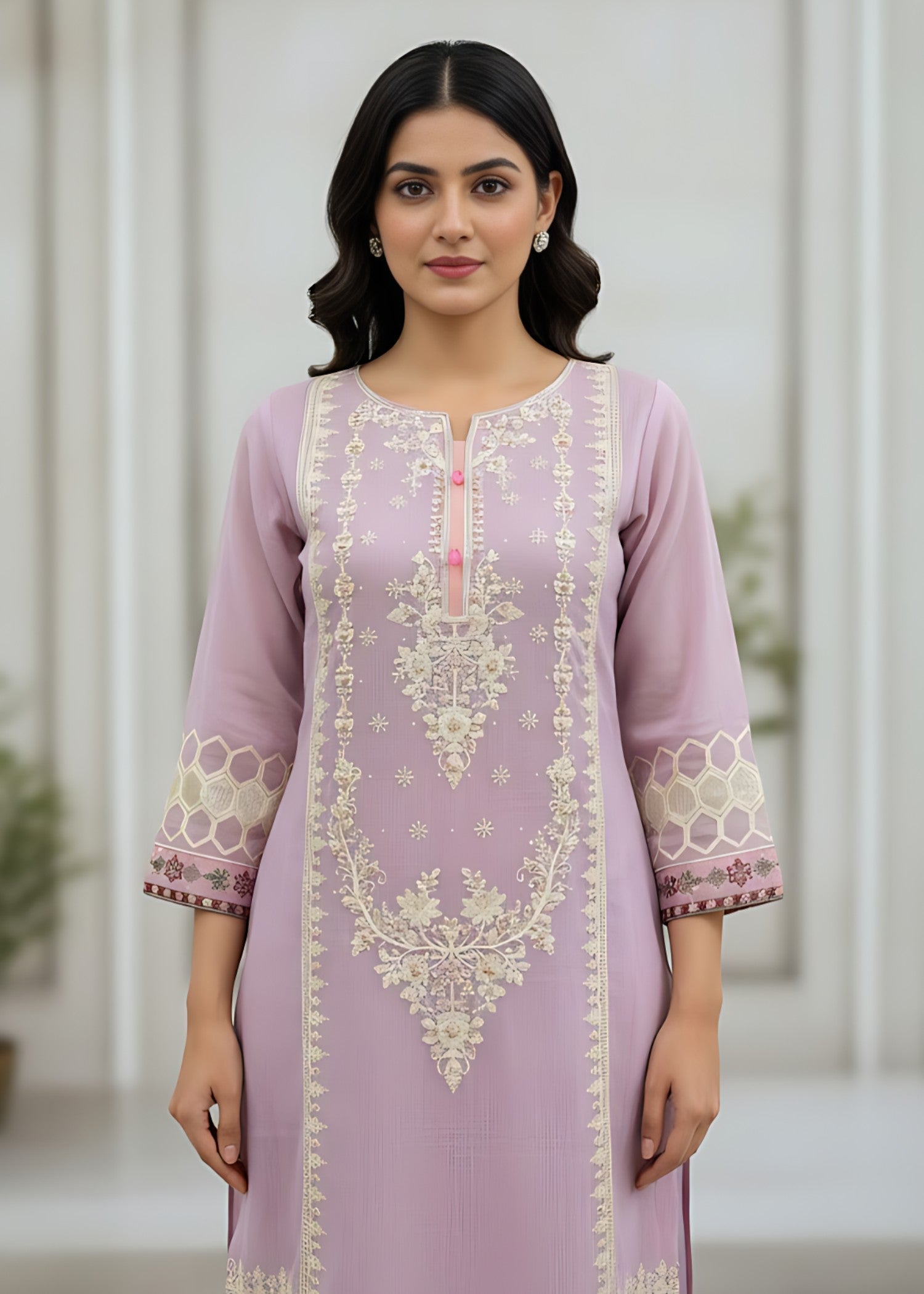 khaddi net Kurta Set in Mauve pink