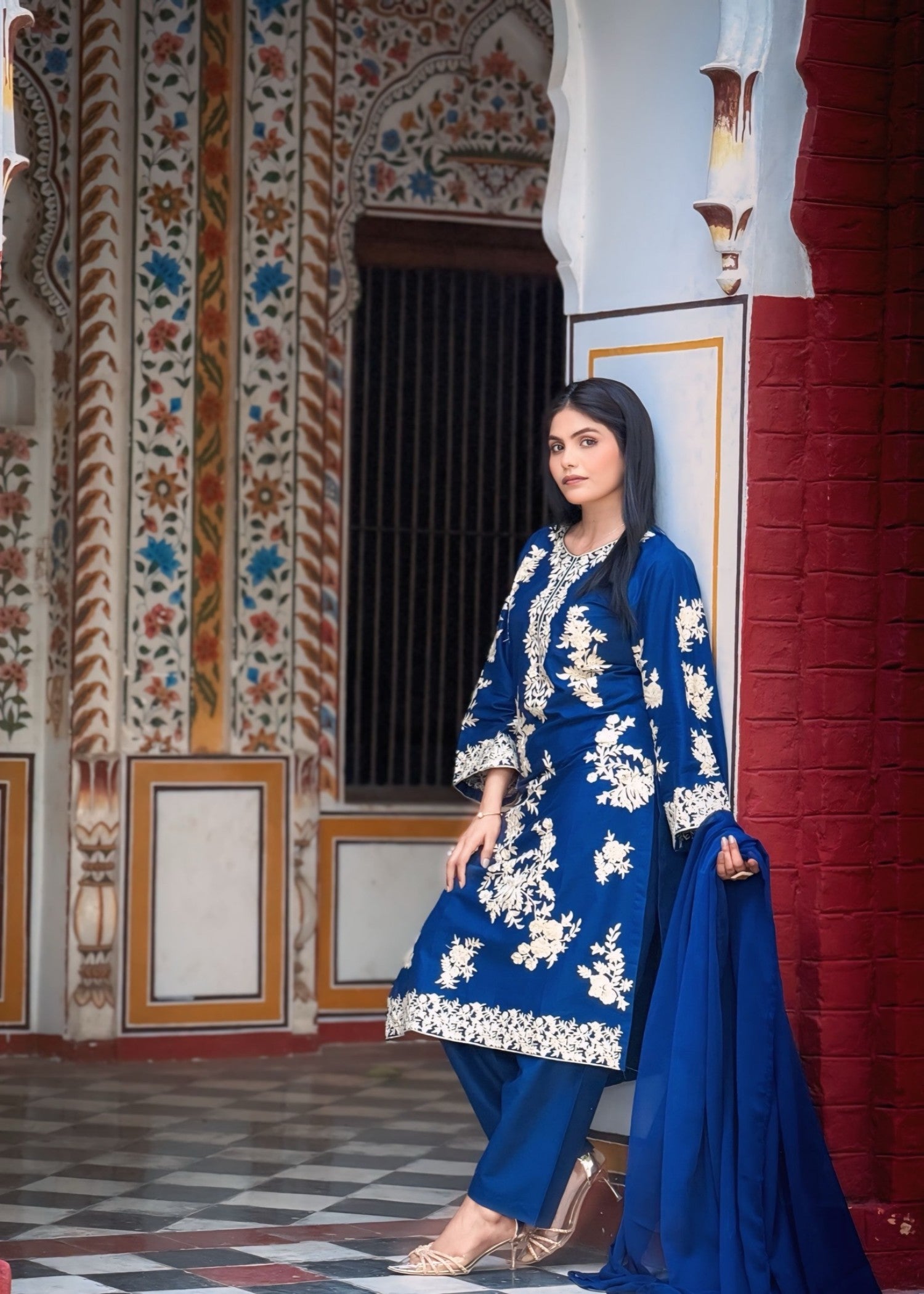 linen Kurta Set in Royal blue