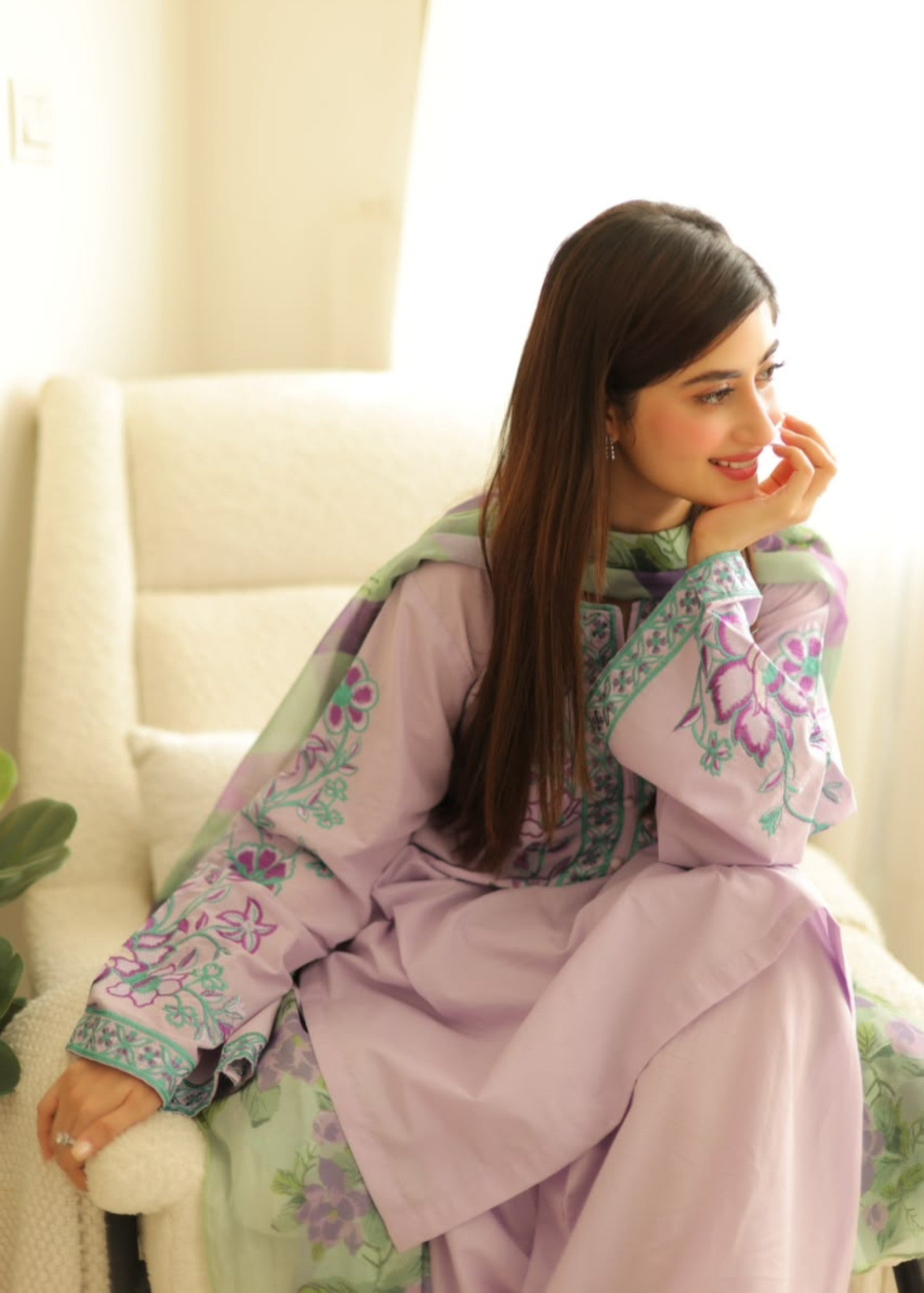 lawn cotton Kurta Set in Lilac