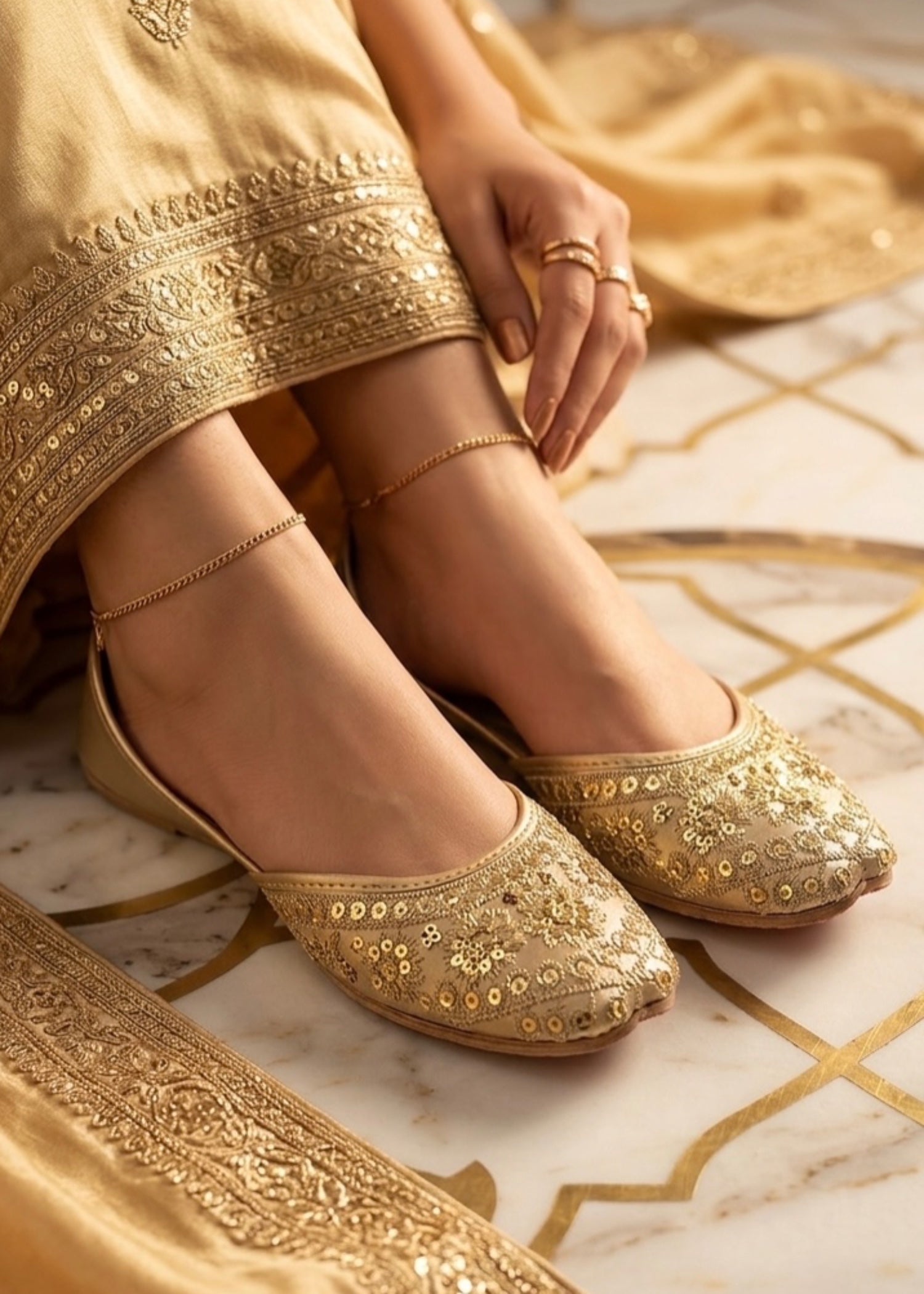 Khussa in Gold by - High Quality Women Khussa ZRD2564