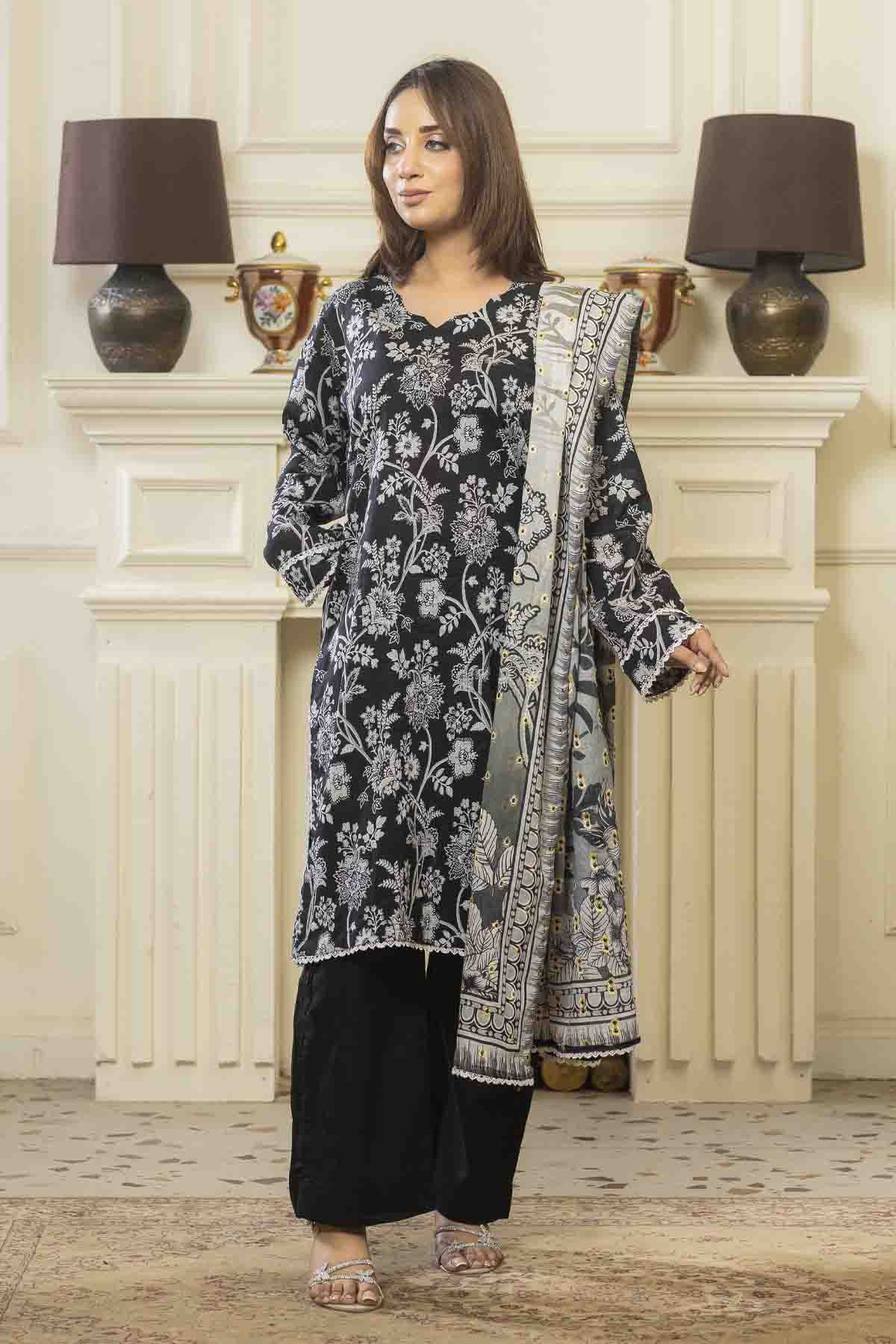 lawn voile Kurta Set in Coal