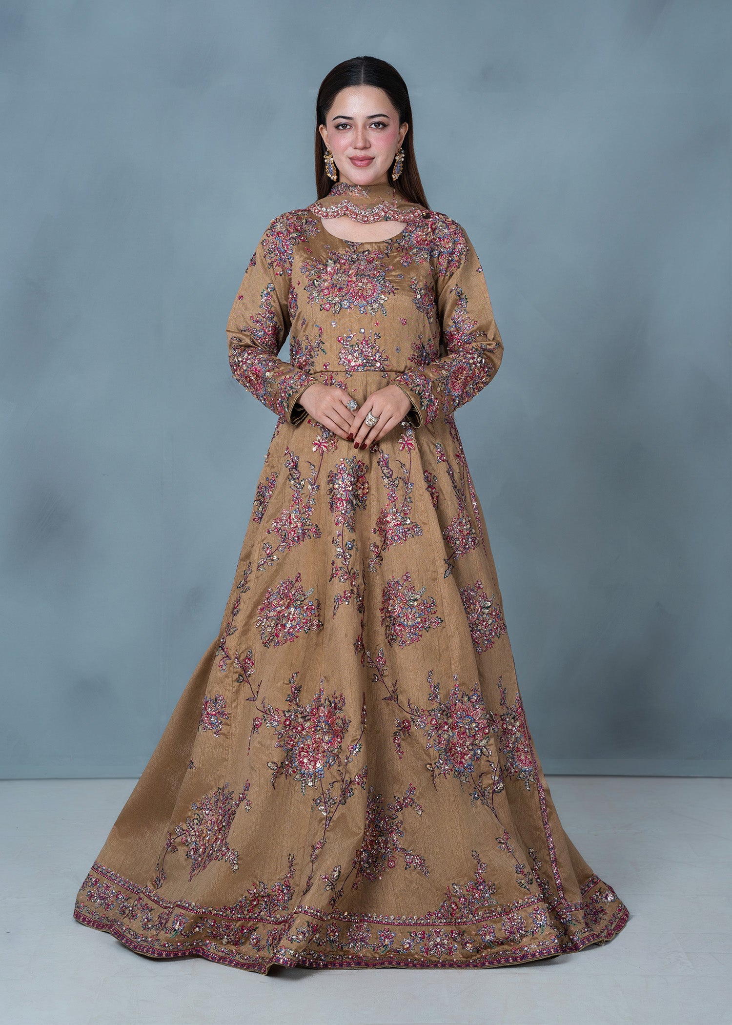 raw silk Maxi in Camel brown