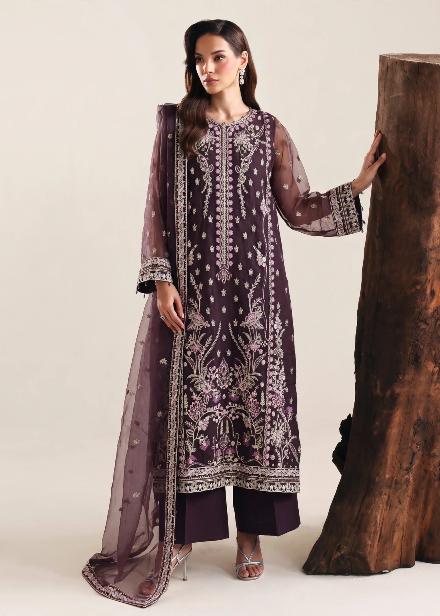 organza Kurta Set in Plum purple