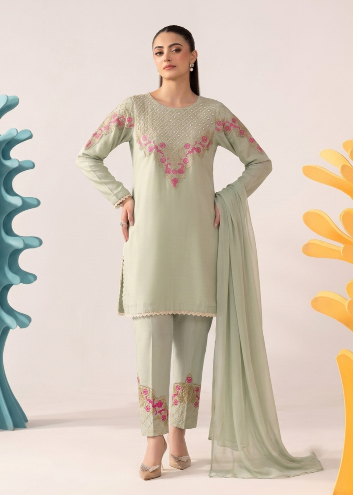 viscose Kurta Set in Moss green