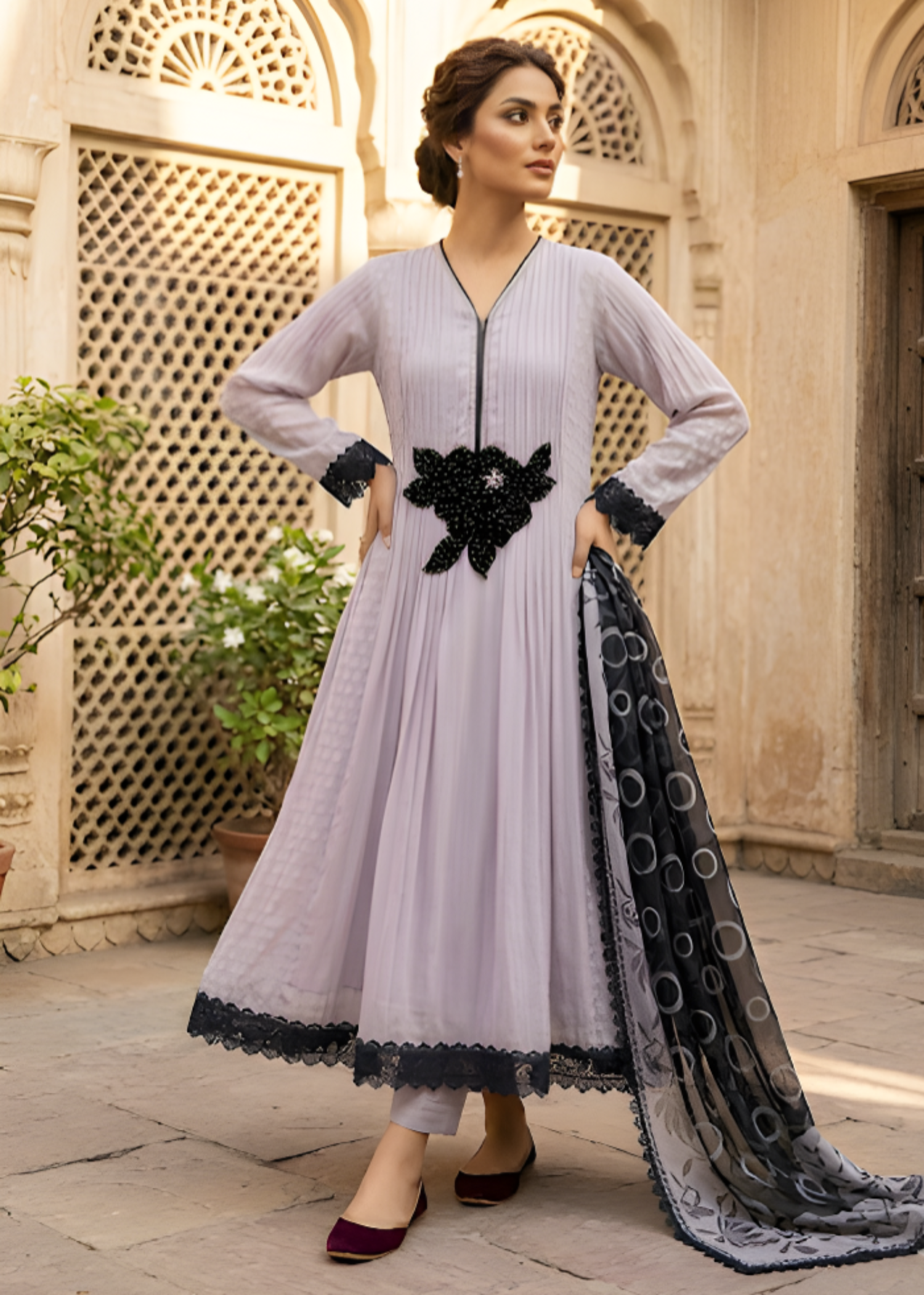 chiffon Pishwas in Purple ash