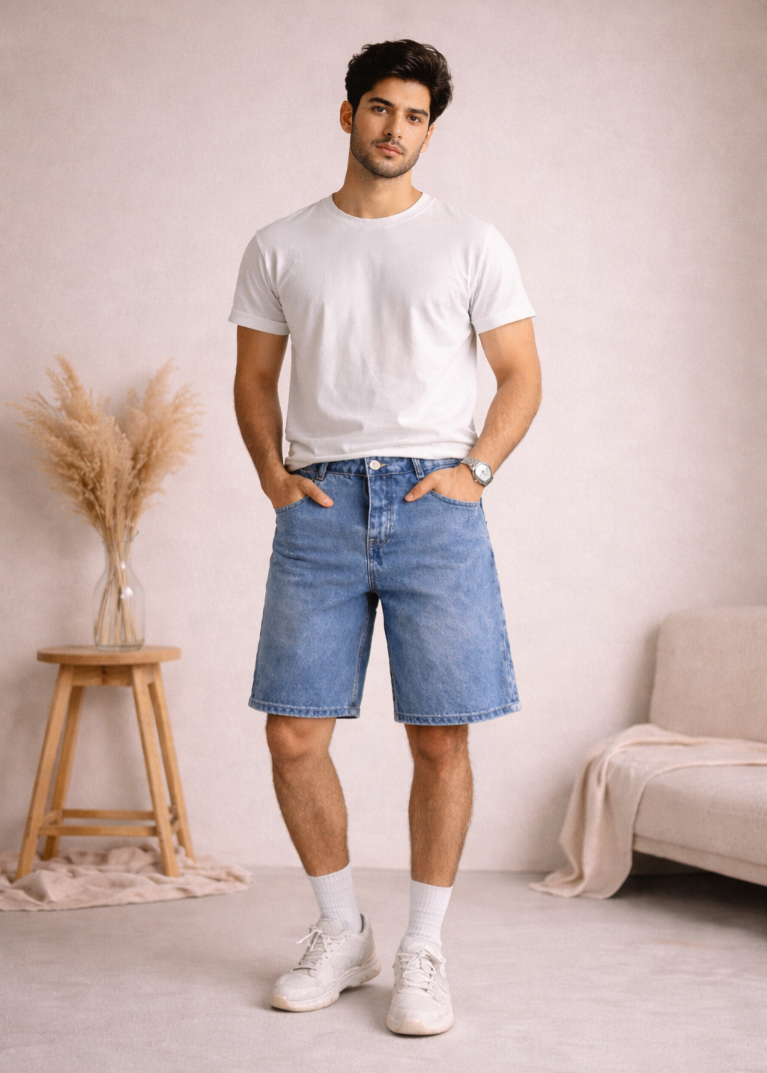 denim Shorts in Denim by Kaasa Enterprises