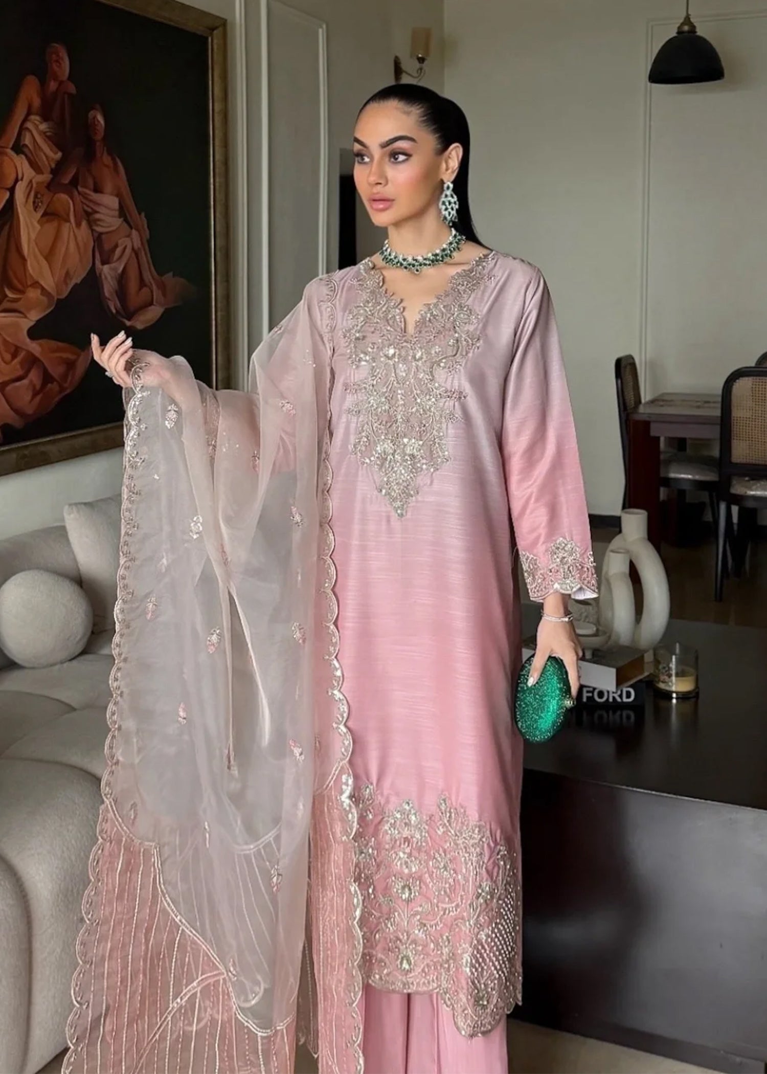 indian raw silk Kurta Set in Pink