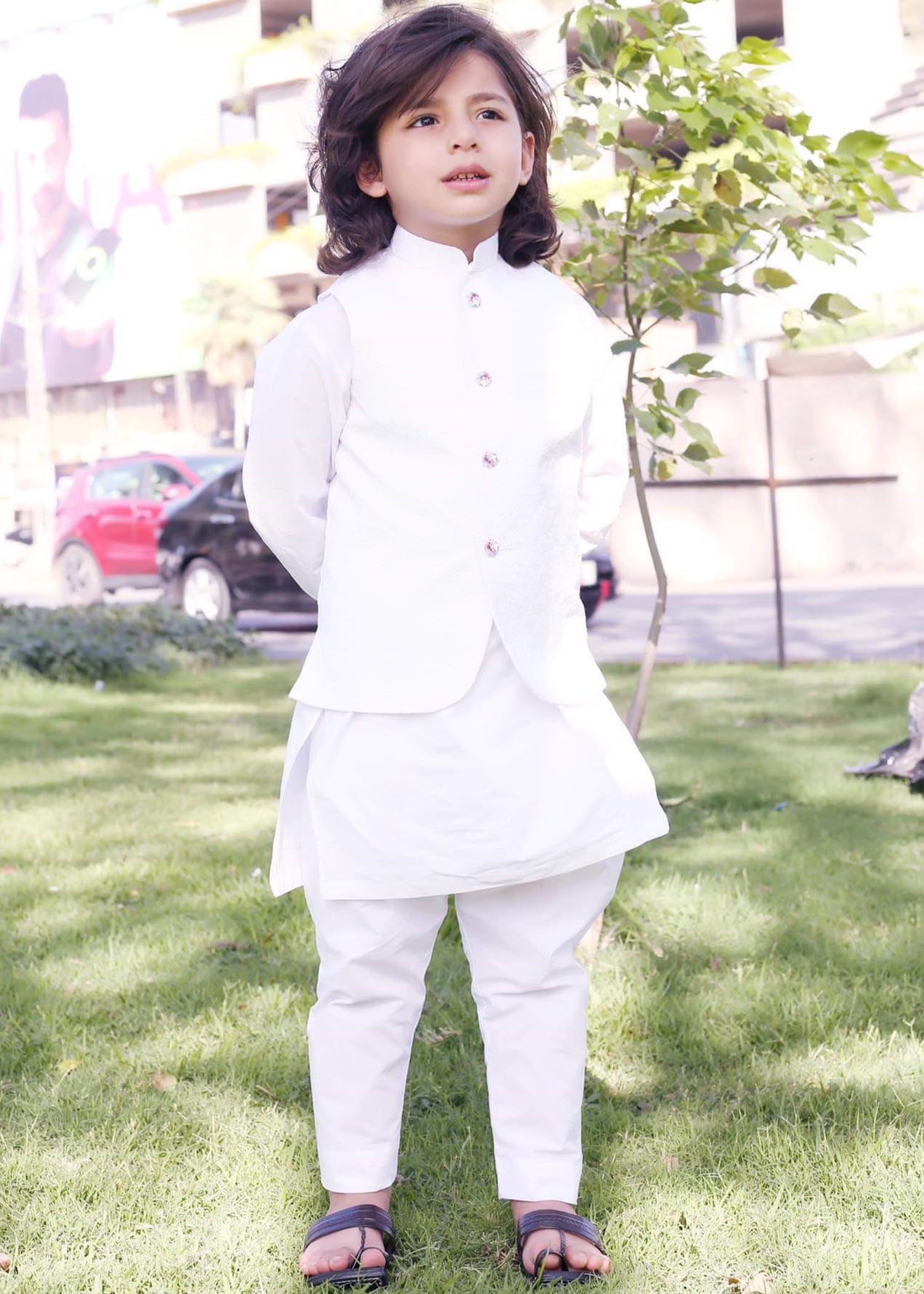chikankari cotton Waistcoat in White