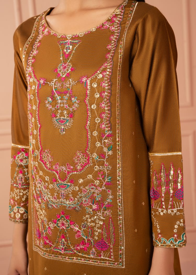 cotton karandi Kurta Set in Mustard