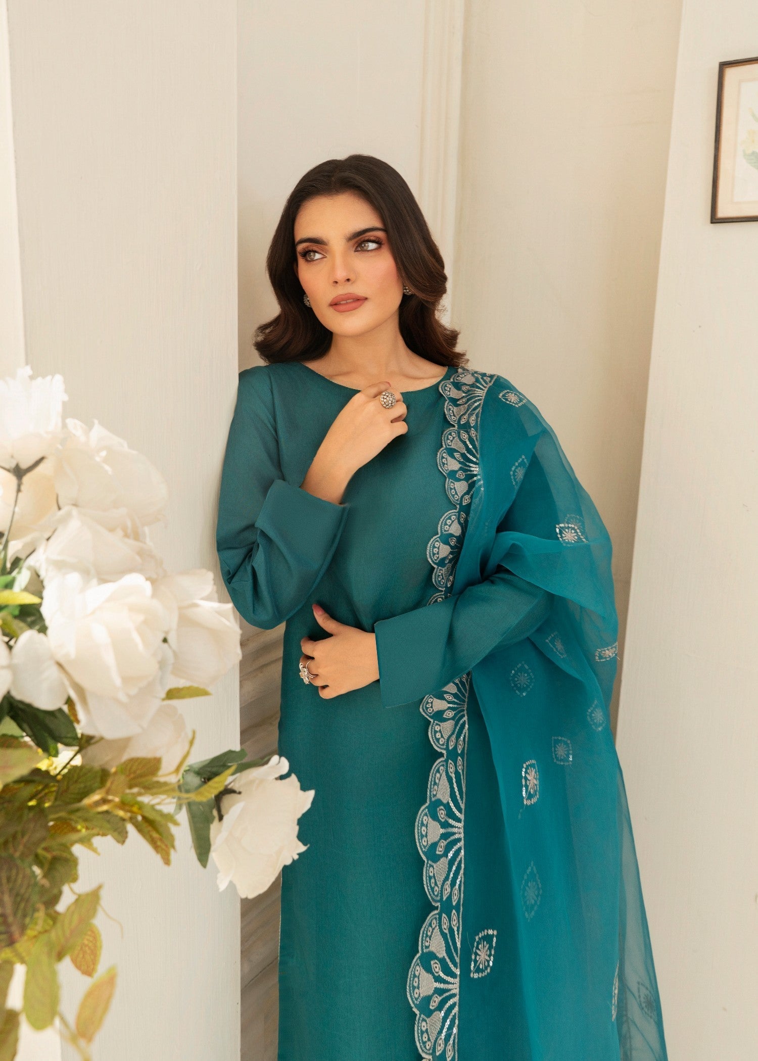 kattan silk Kurta Set in Pine green