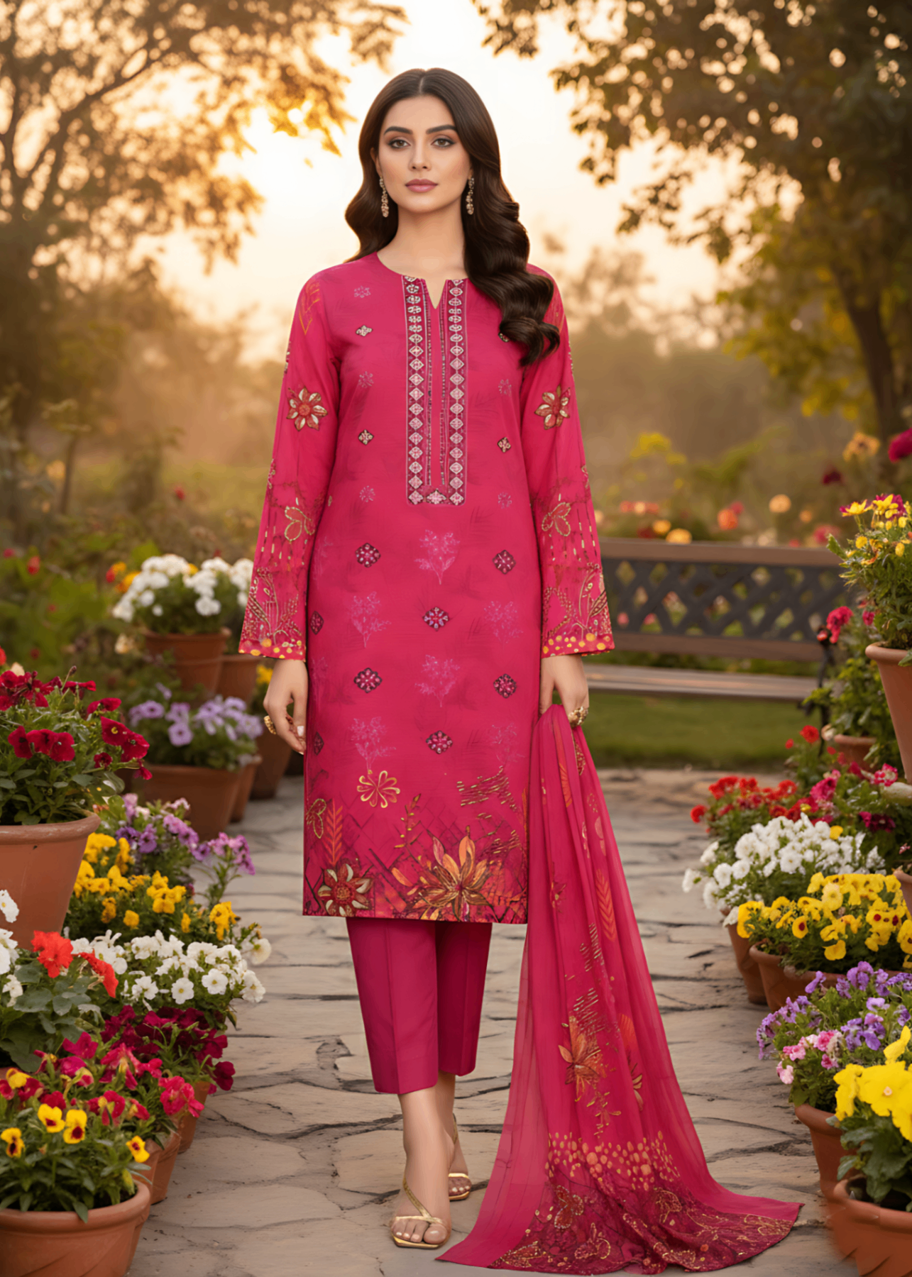 viscose Unstitched in Hot pink