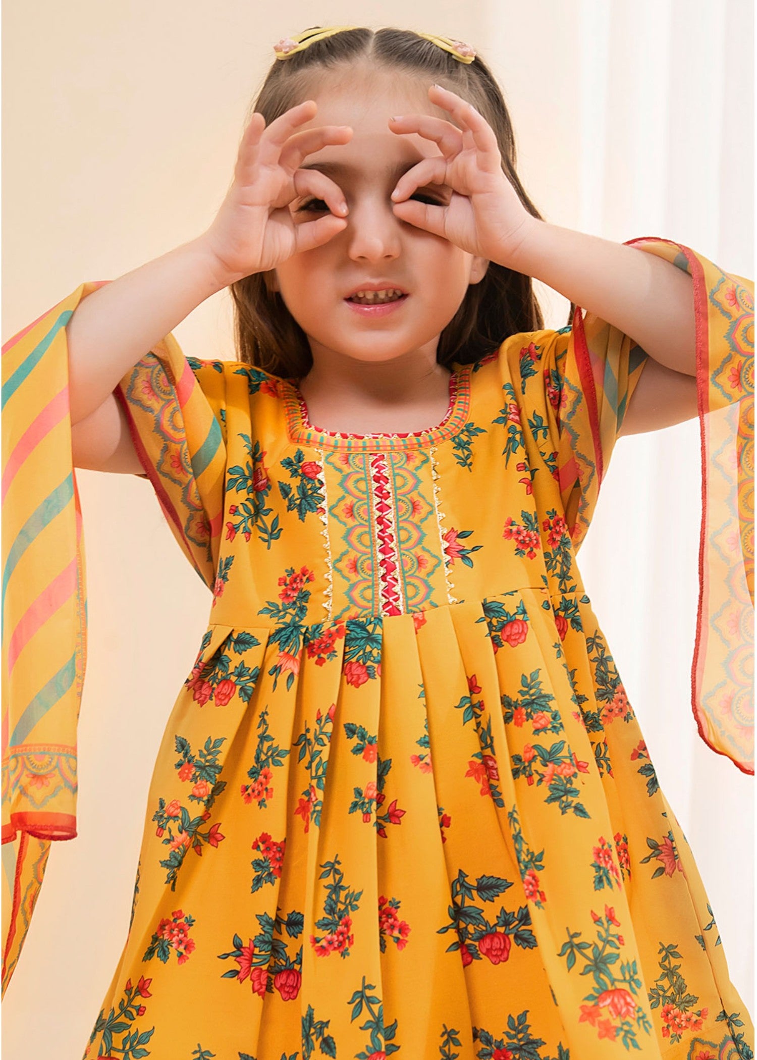 poly lawn Gharara in Mustard