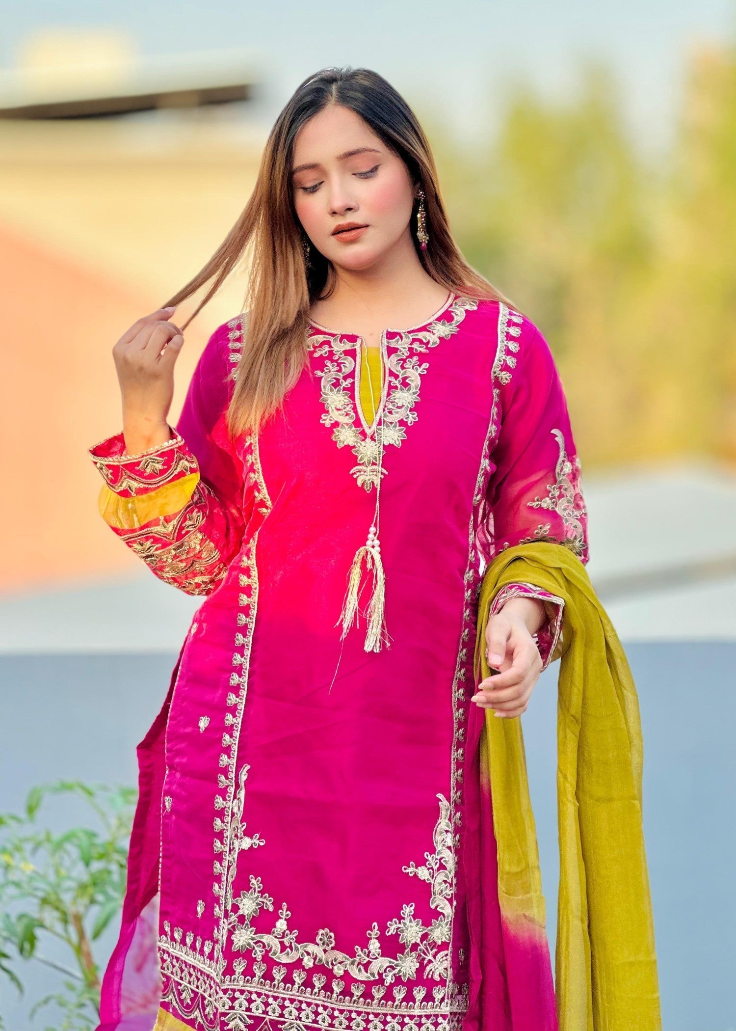organza Kurta Set in Byzantium