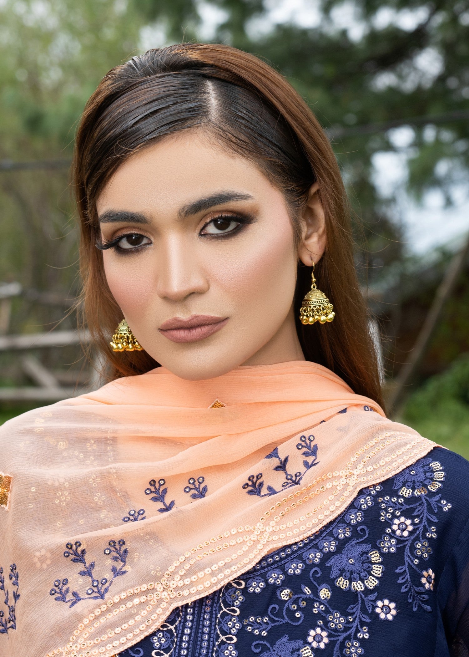 chiffon Kurta Set in Midnight blue