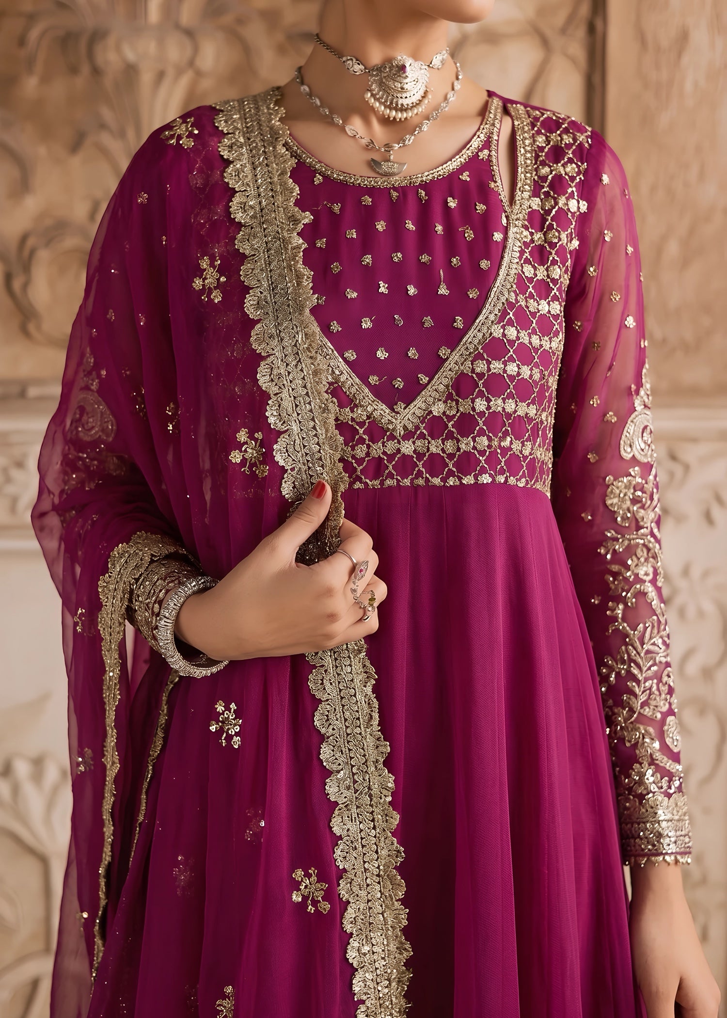 chiffon Pishwas in Magenta