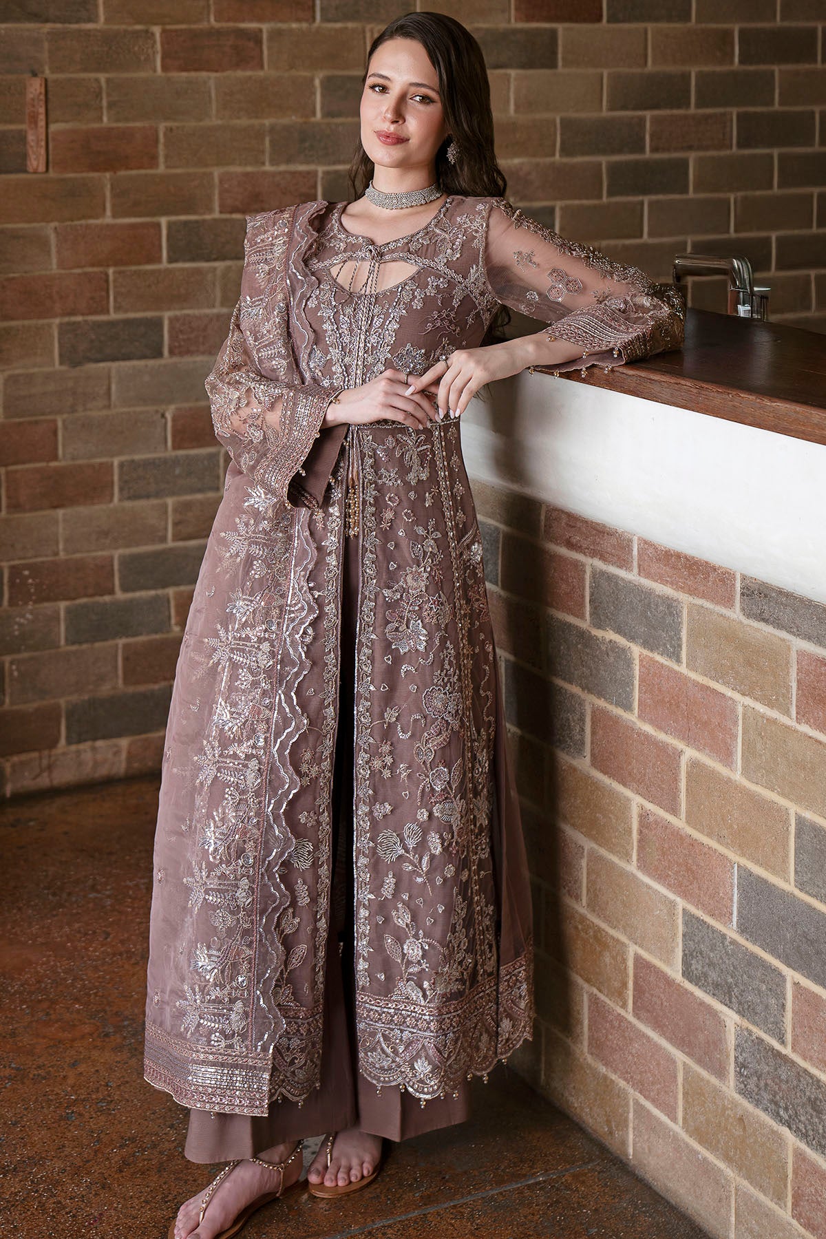 silk cotton net Kurta Set in Peach pink