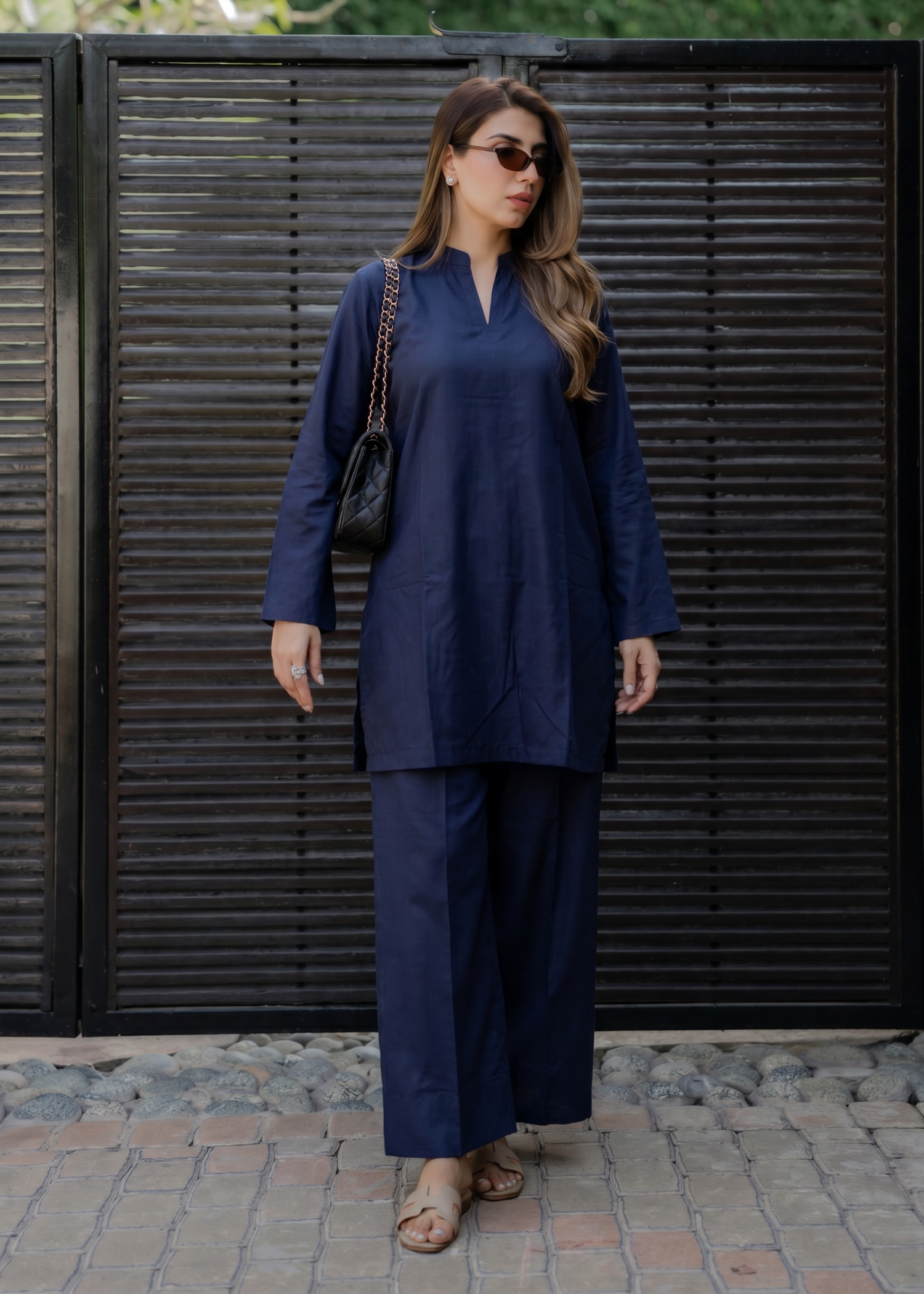 lawn cotton Co Ord Sets in Navy blue