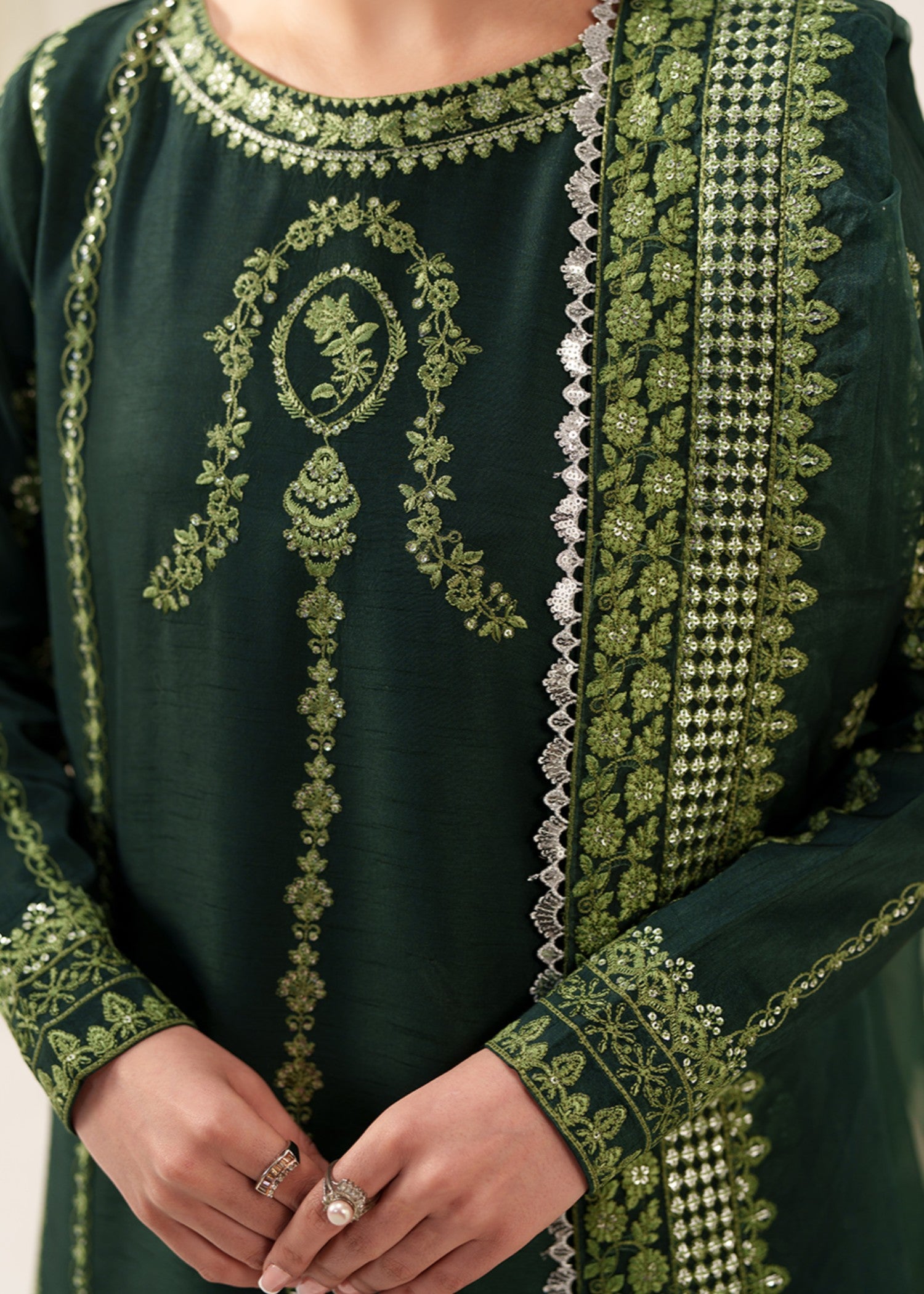 korean raw silk Kurta Set in Dark green