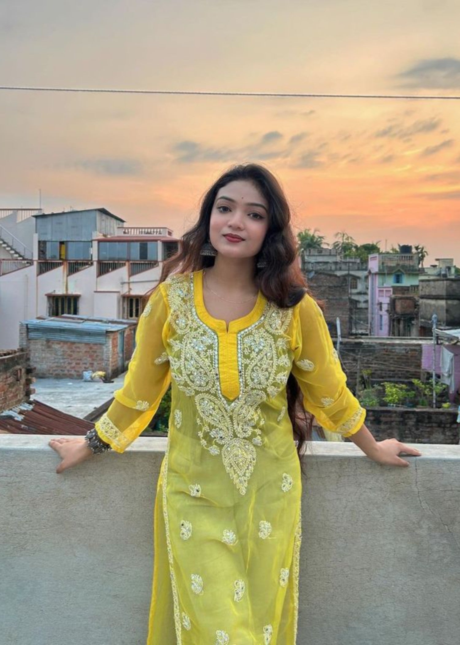 chiffon Kurti in Yellow