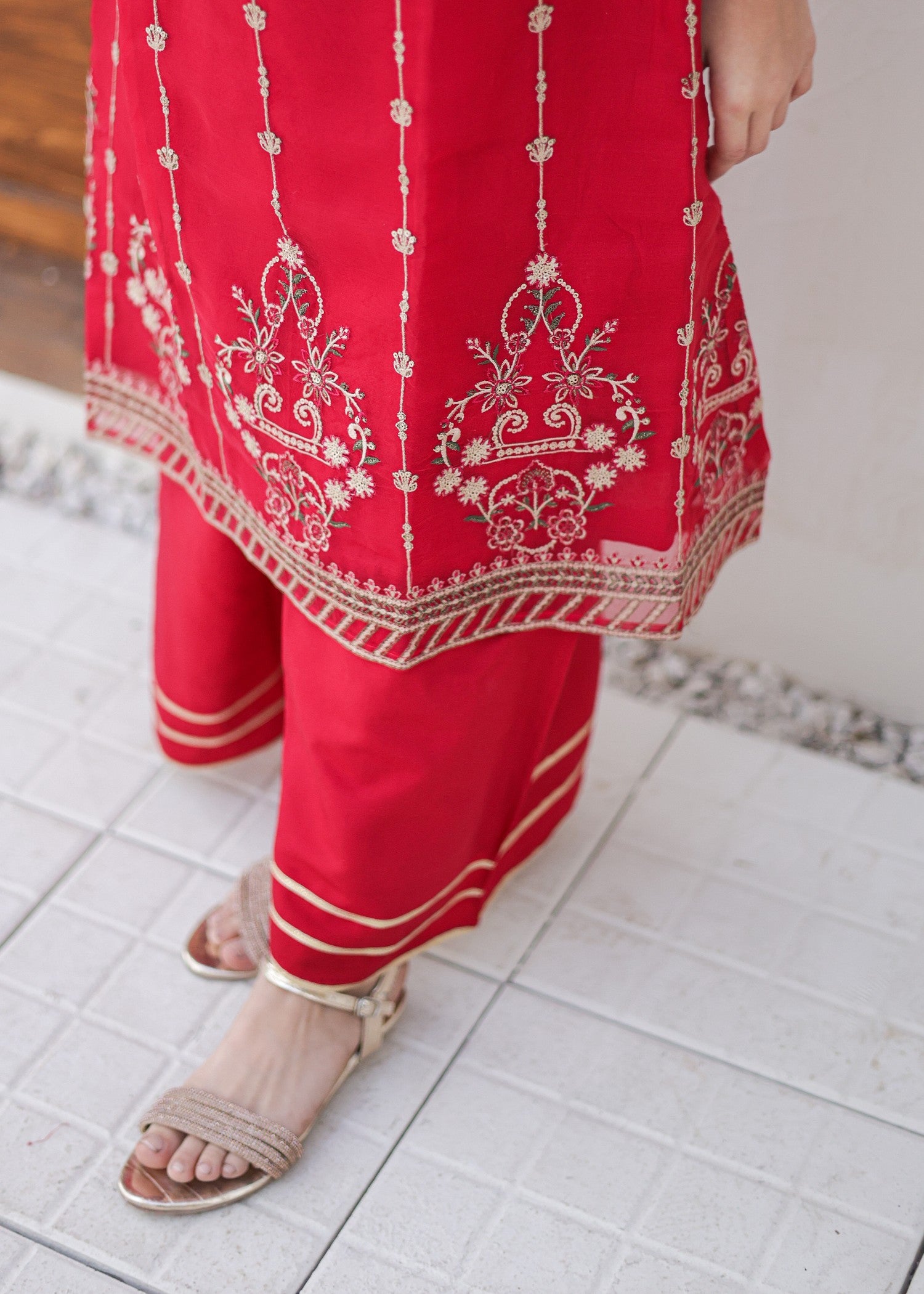 organza Pishwas in Raspberry