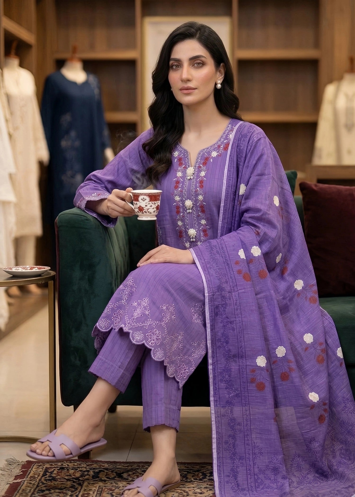 cambric cotton Kurta Set in Royal purple