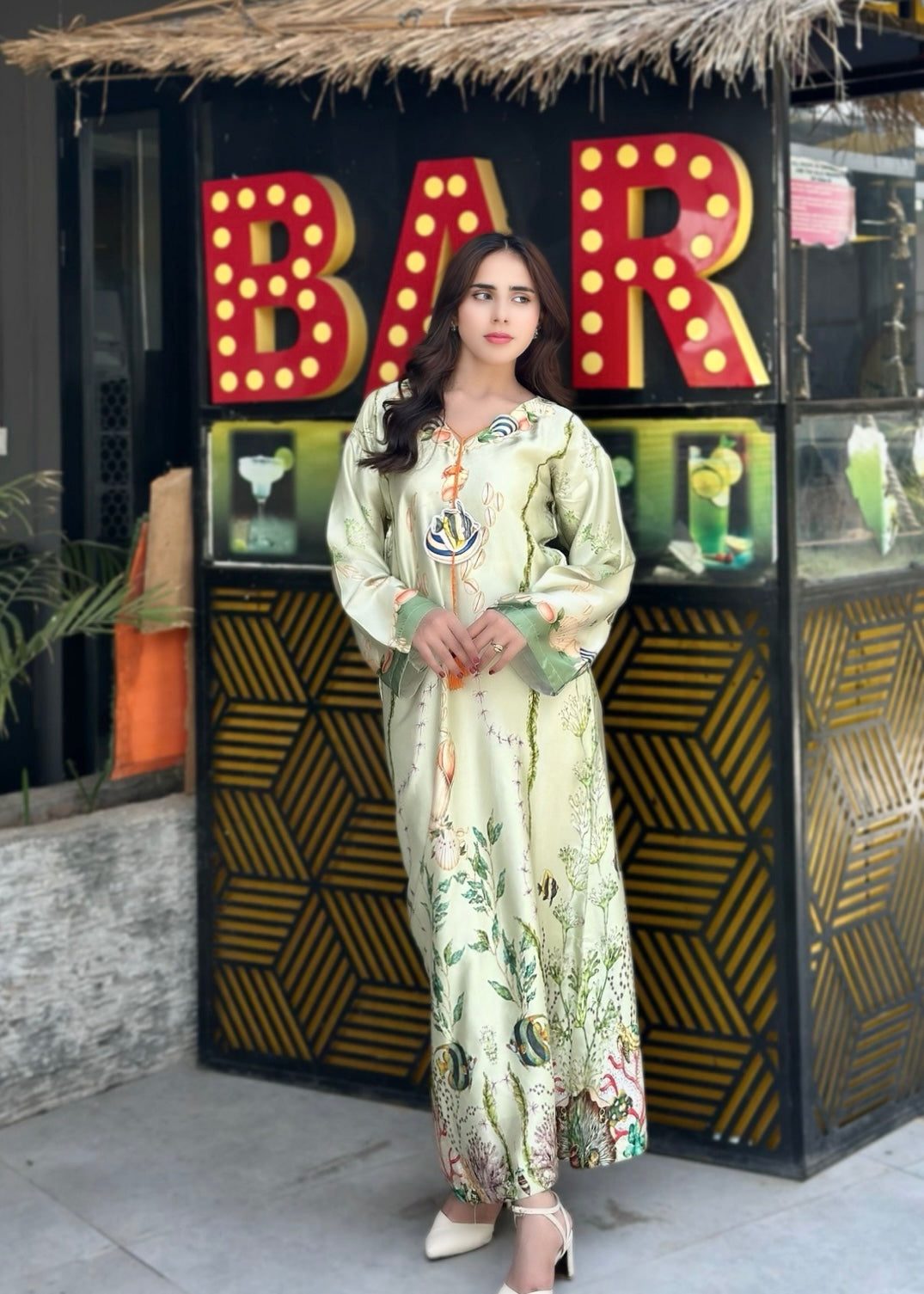 pk charmuse silk Kaftan in Sea green, pistachio green