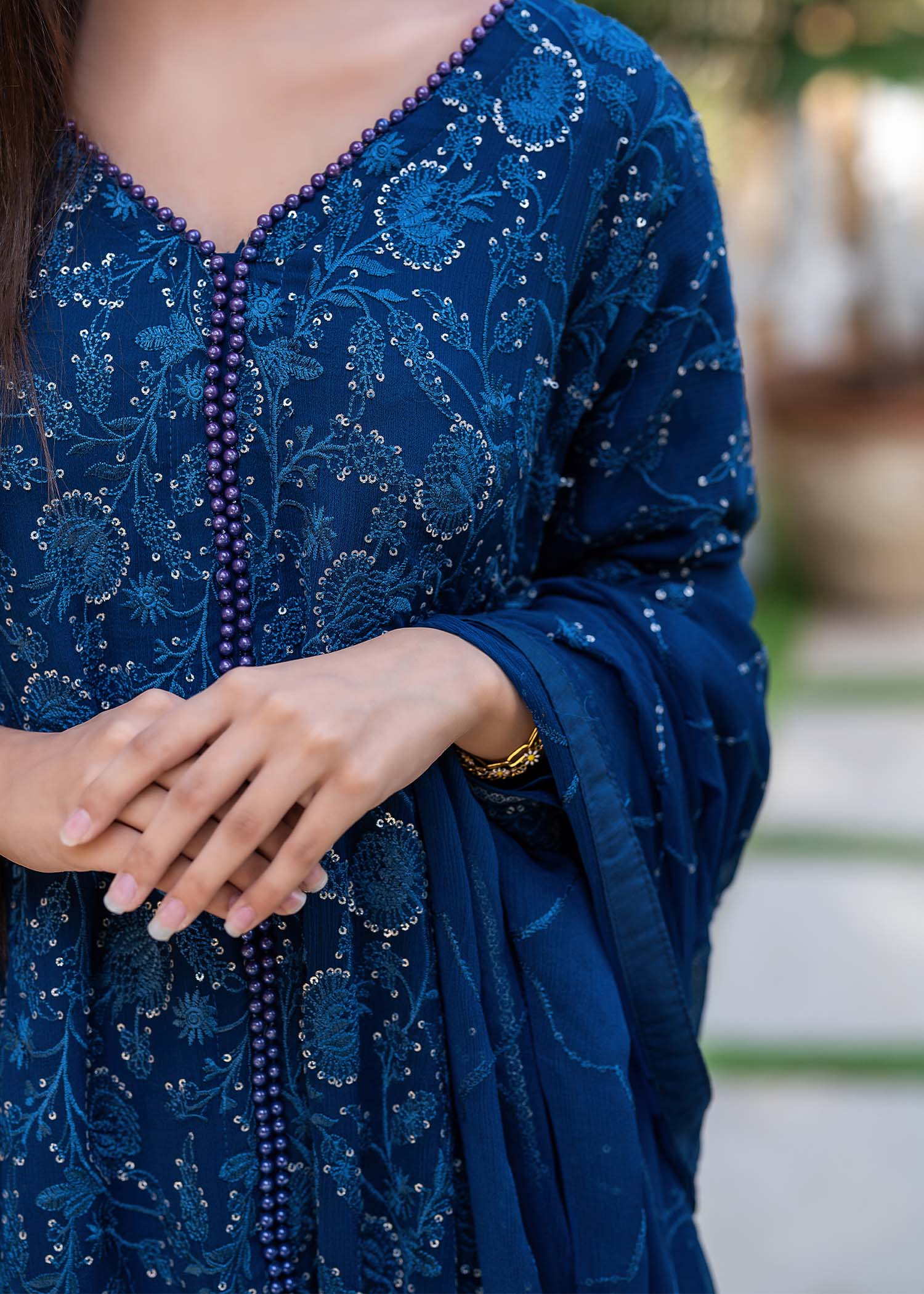 chiffon Pishwas in Dark blue