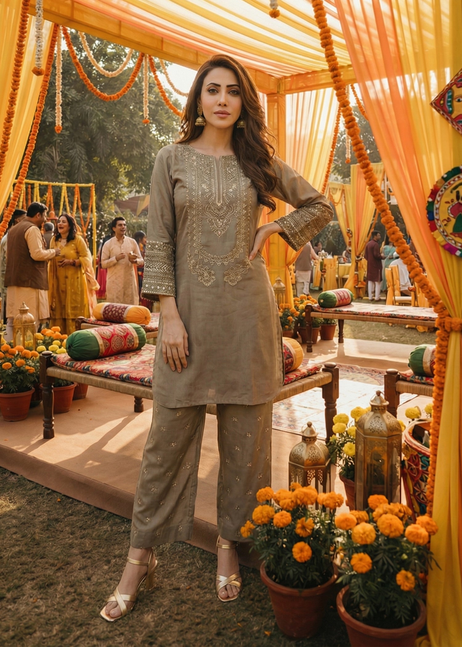 raw silk Kurta Set in Sage green