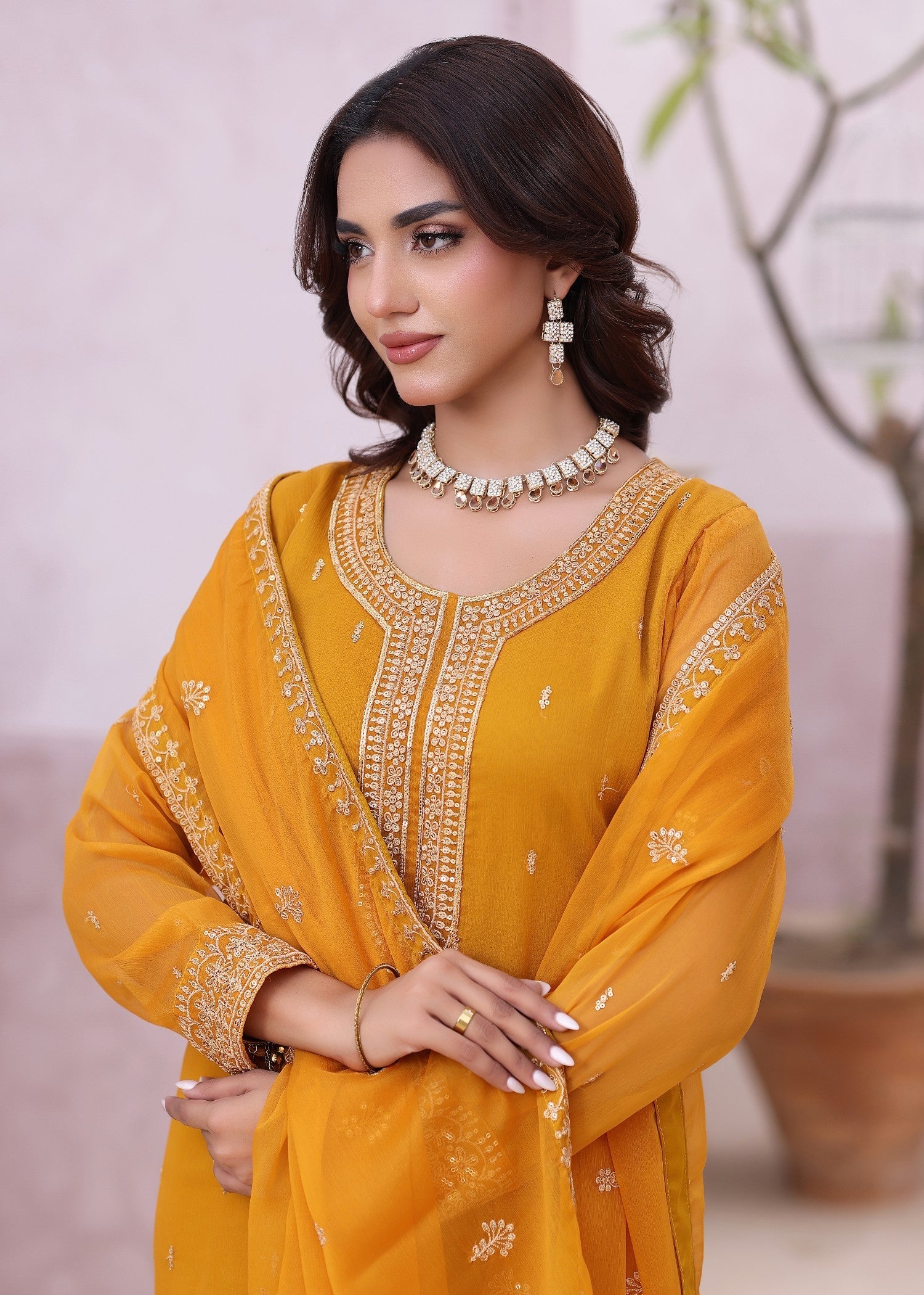 chiffon Kurta Set in Mustard