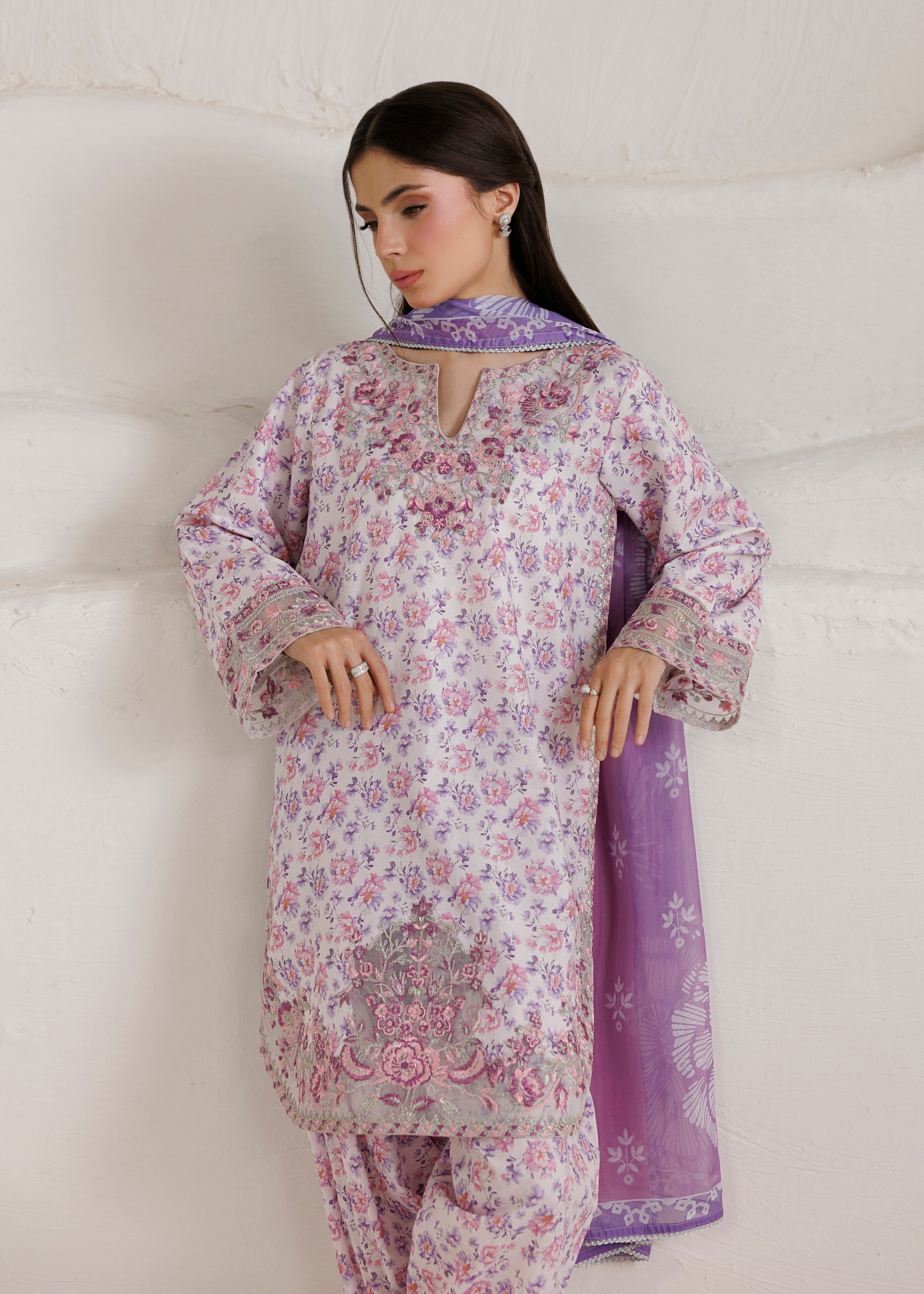cotton Kurta Set in Lilac