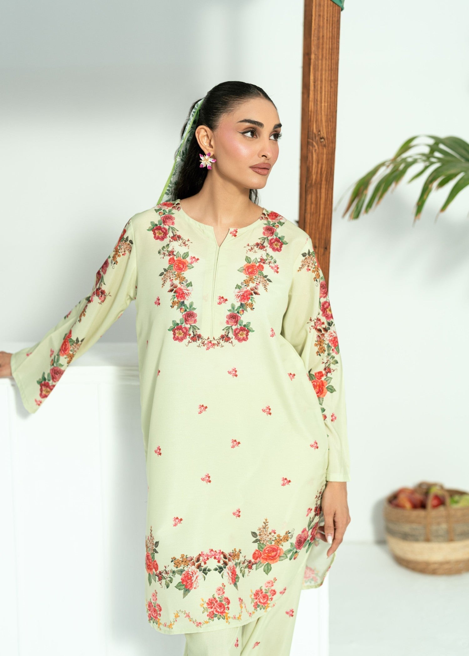 blended cambric Co Ord Sets in Pistachio green