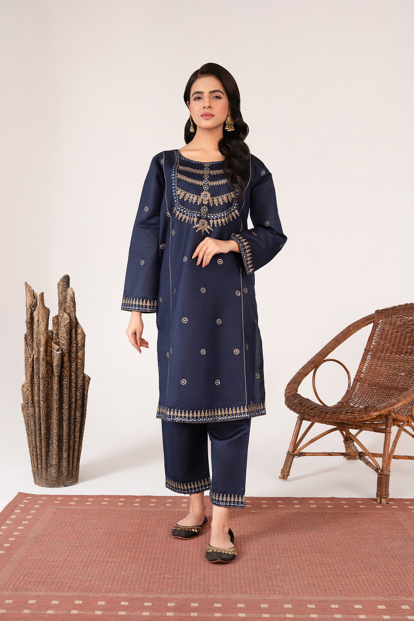 khaddi net Kurta Set in Blue