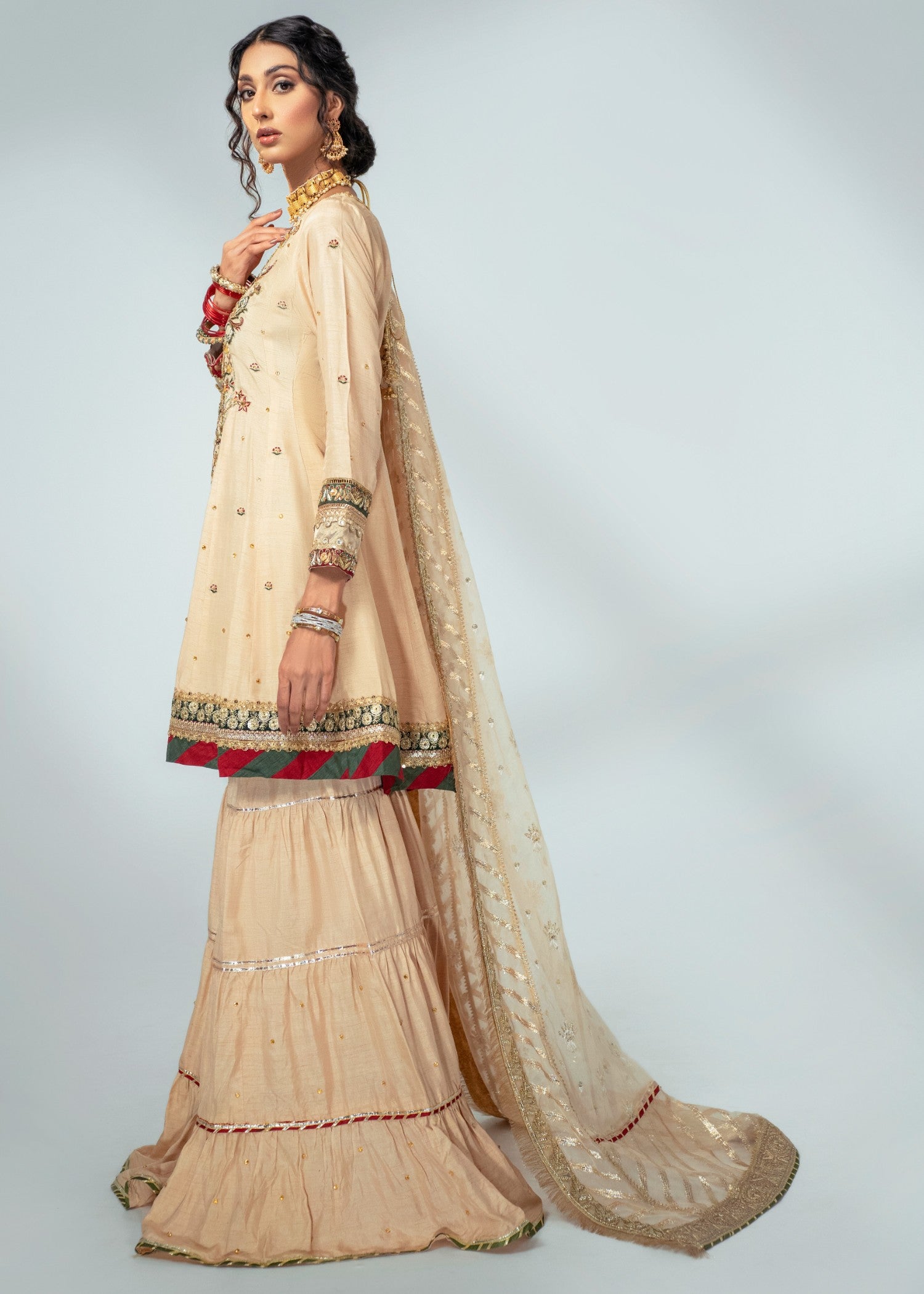 raw silk Peplum in Beige