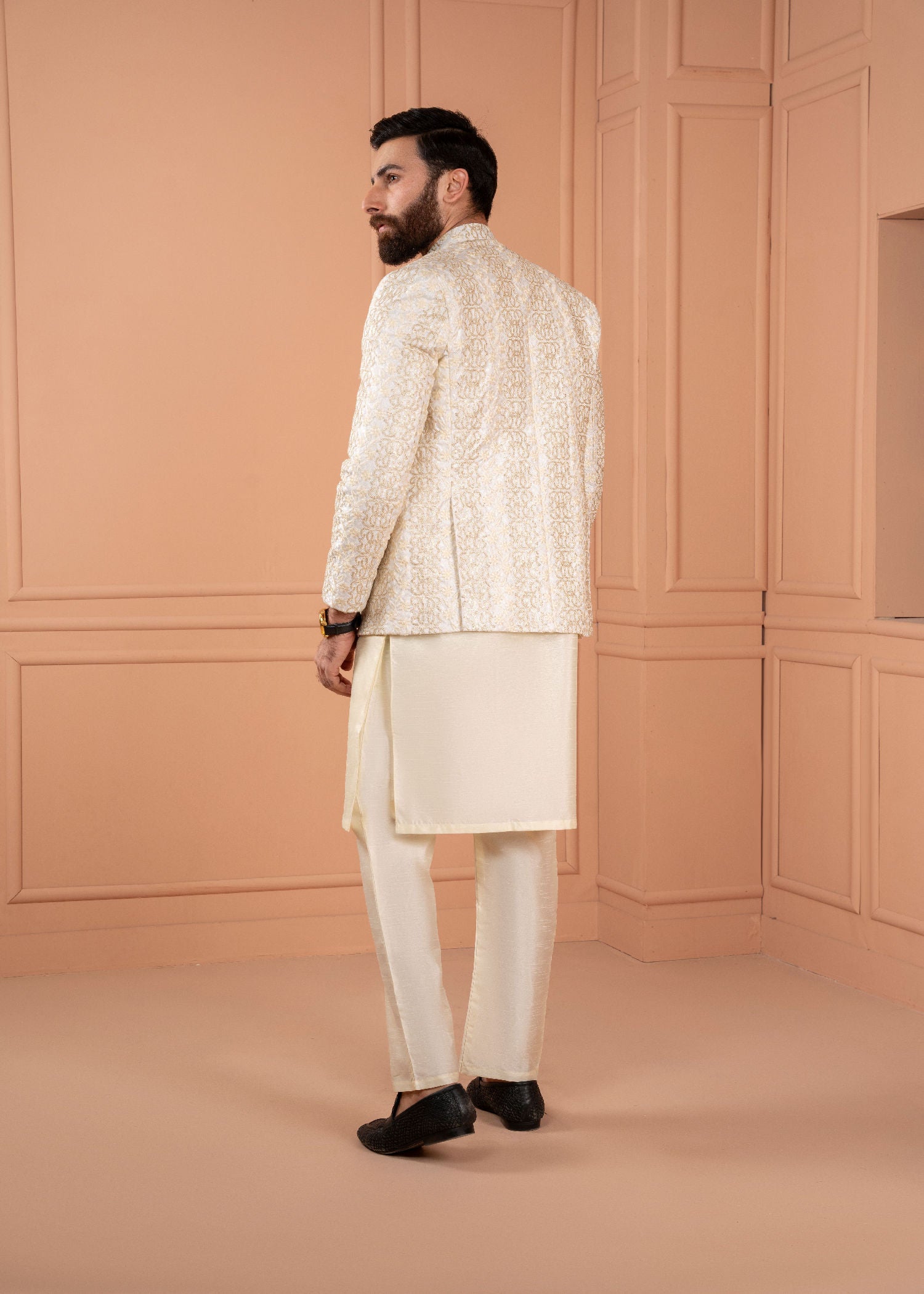 jamawar Prince Coat in Ivory