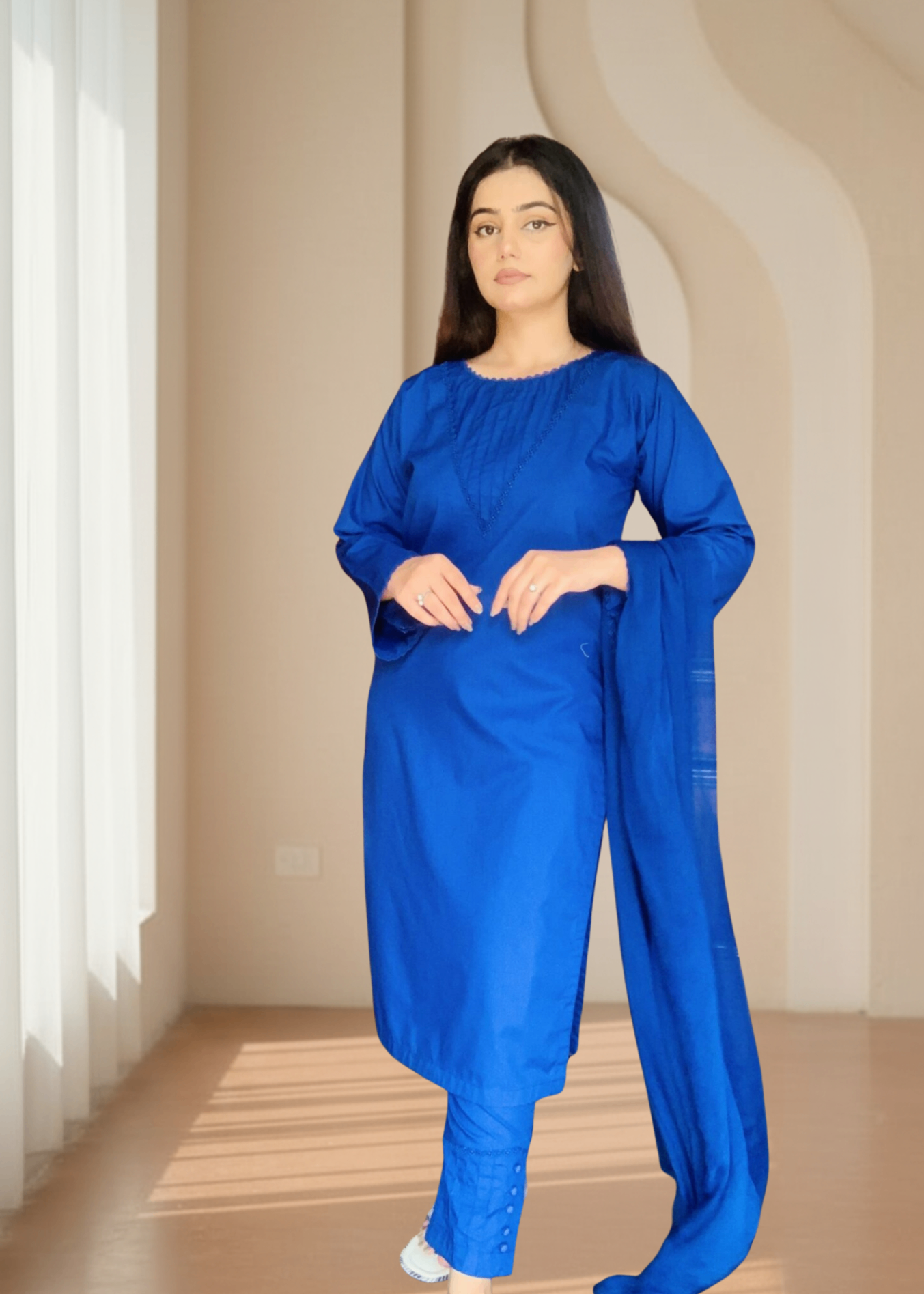 cotton satin Kurta Set in Royal blue